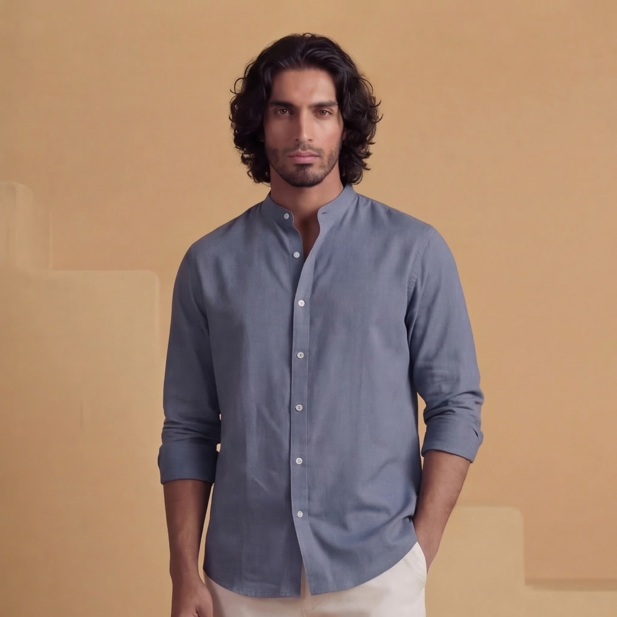 Cael - Flowing Band Collar Shirt