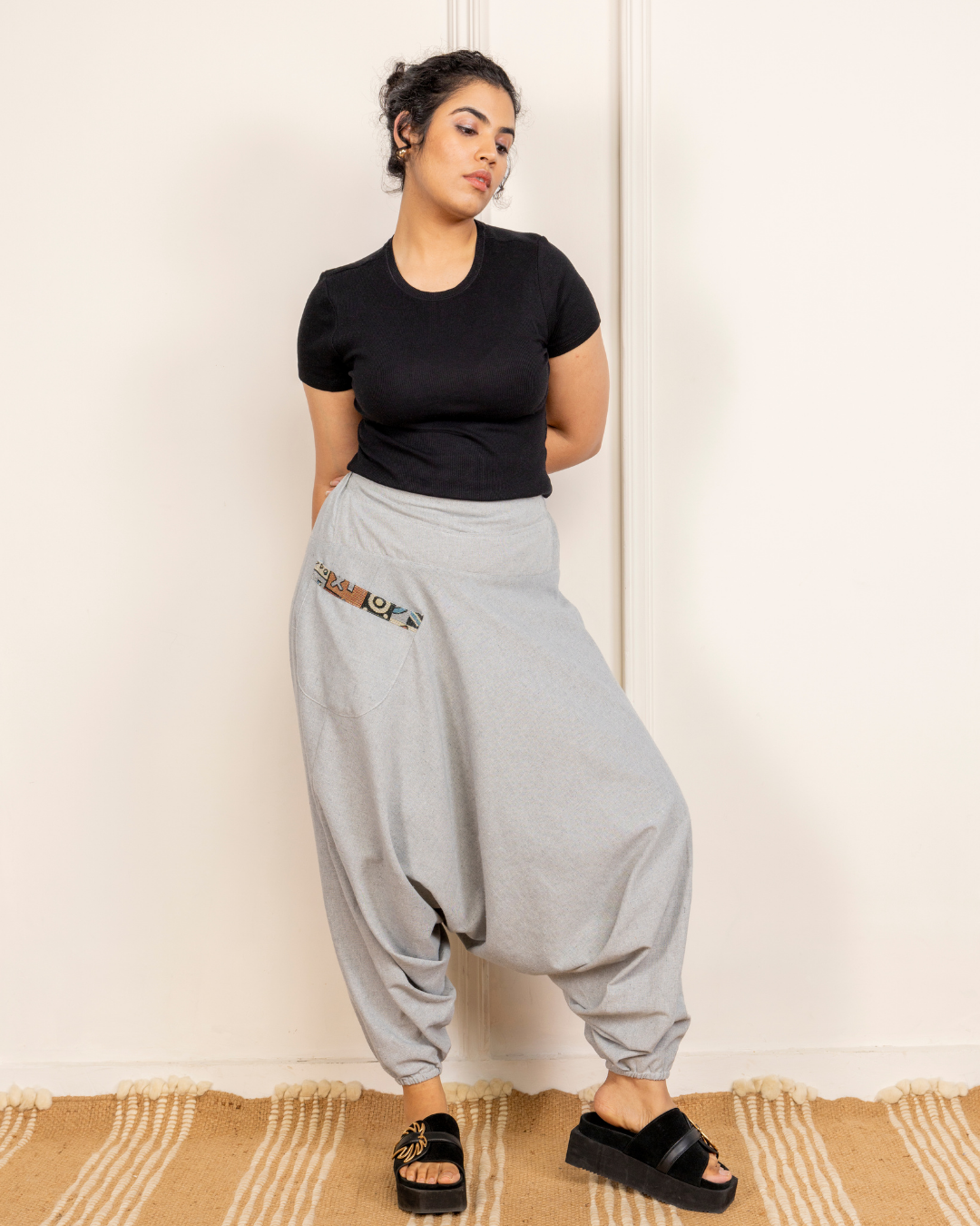 Sage Grey Women Loose Fit Cotton Harem