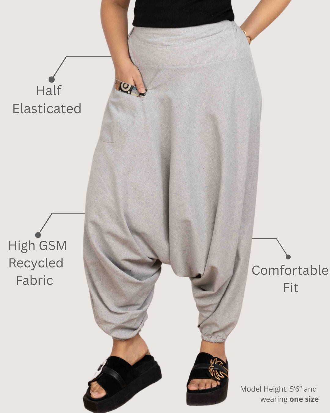 Sage Grey Women Loose Fit Cotton Harem