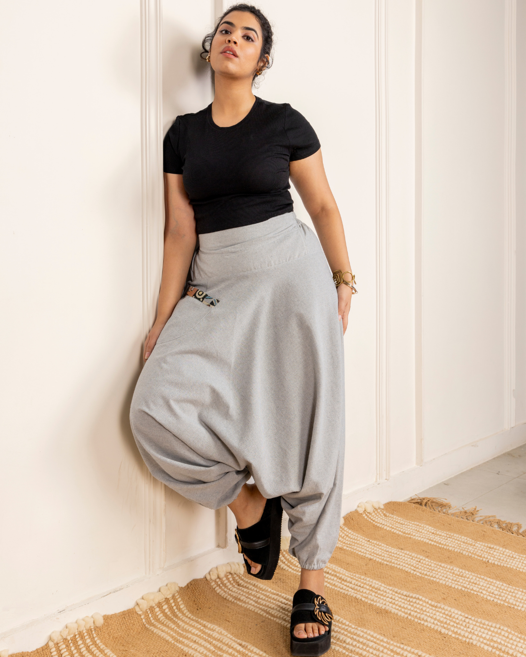 Sage Grey Women Loose Fit Cotton Harem