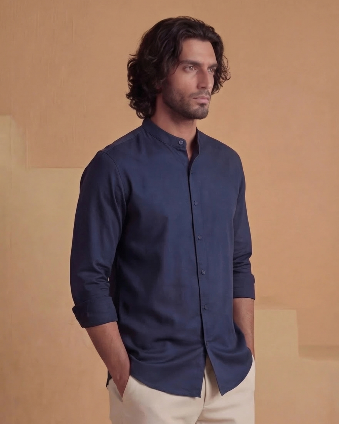Aarav - Flowing Band Collar Shirt