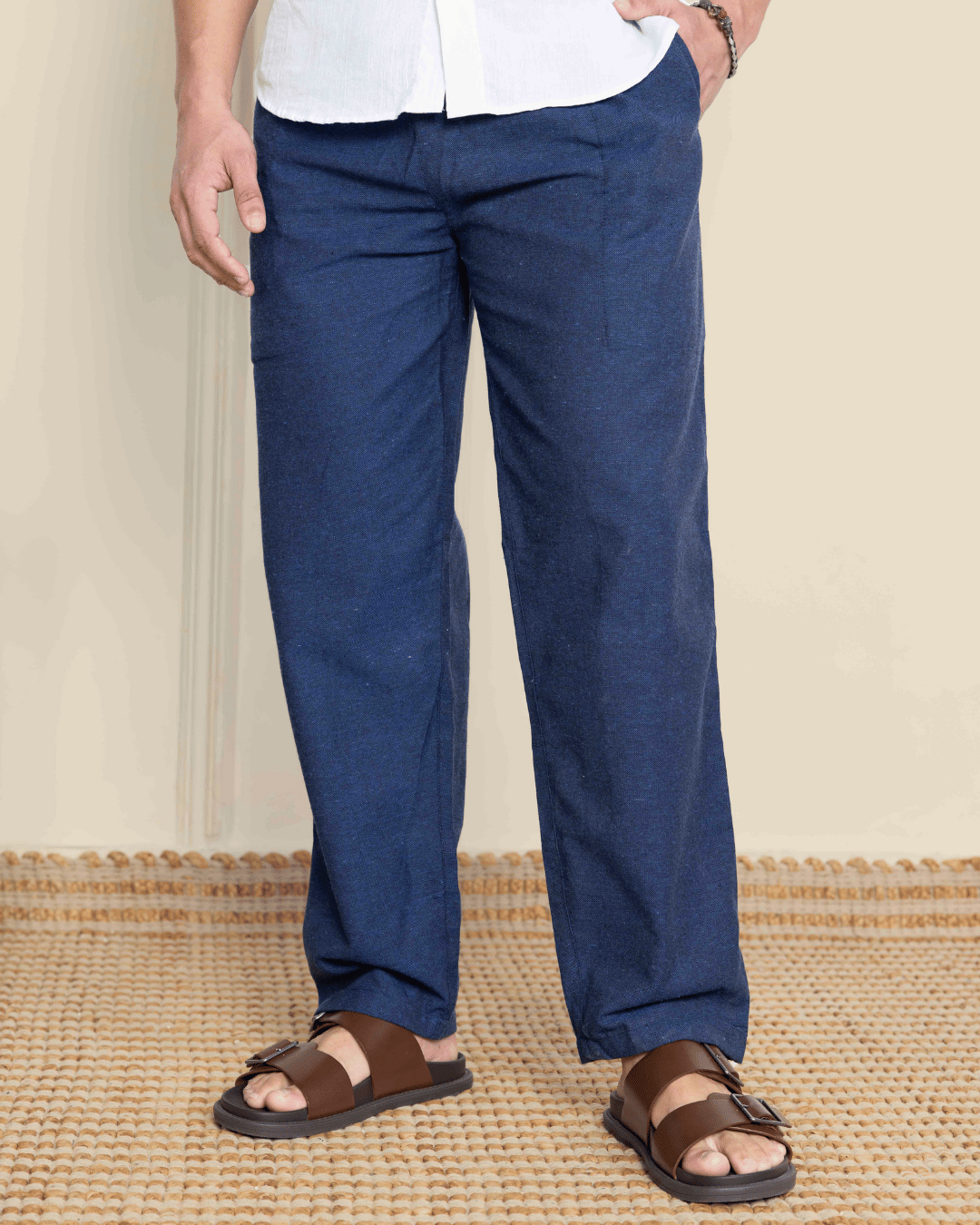 Navy Blue Straight Fit Cotton Pants