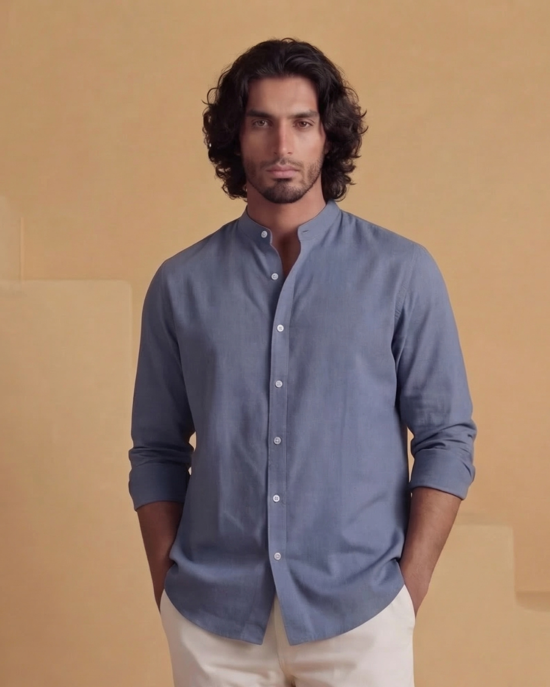 Aarav - Flowing Band Collar Shirt