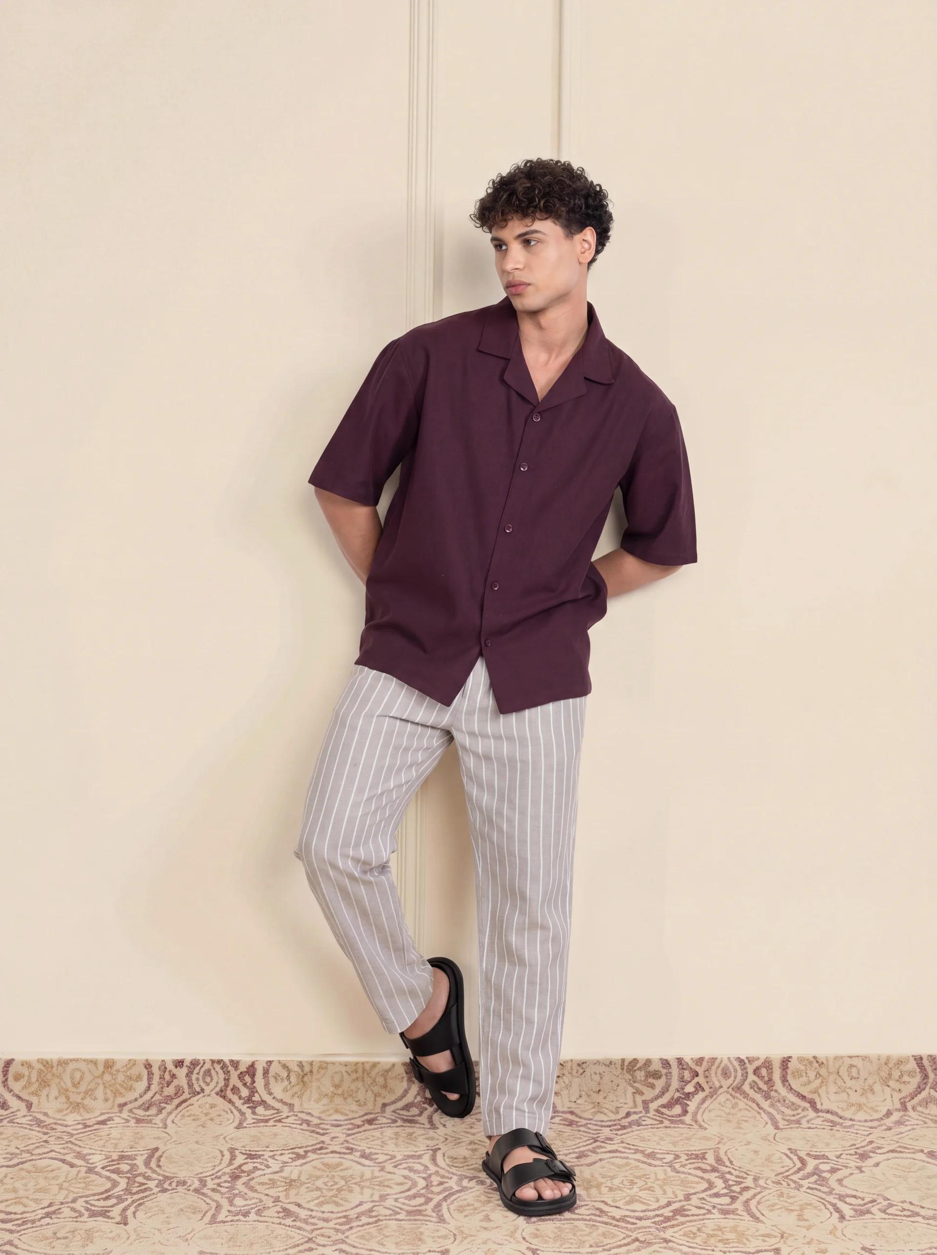 Easy Going Maroon & Grey Stripe Co-ord Set