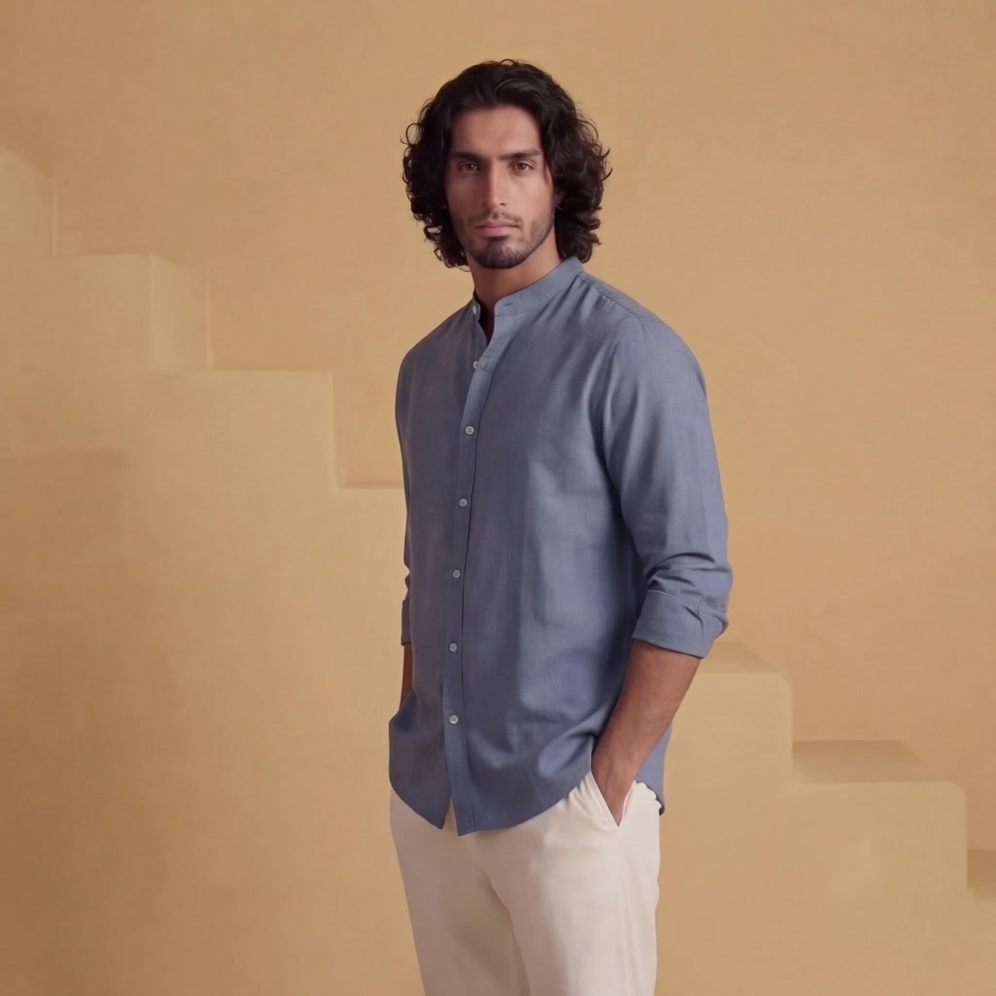 Cael - Flowing Band Collar Shirt