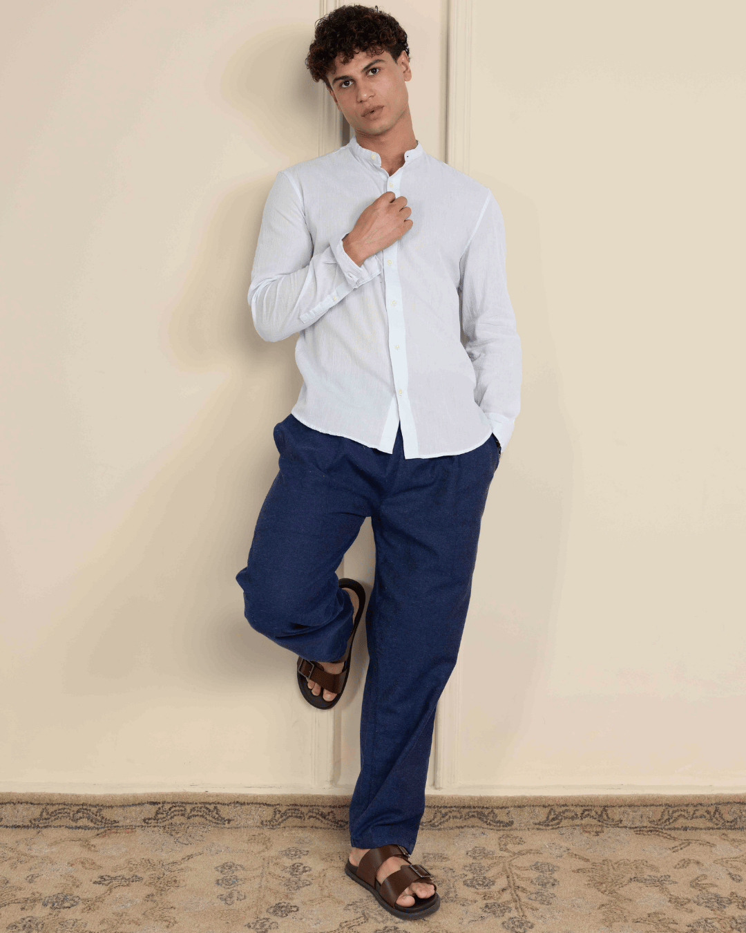 Navy Blue Straight Fit Cotton Pants