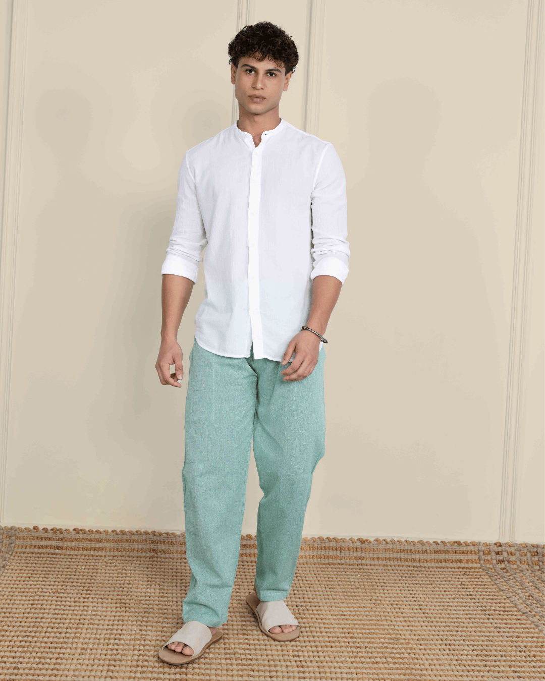 Green Straight Fit Cotton Pants