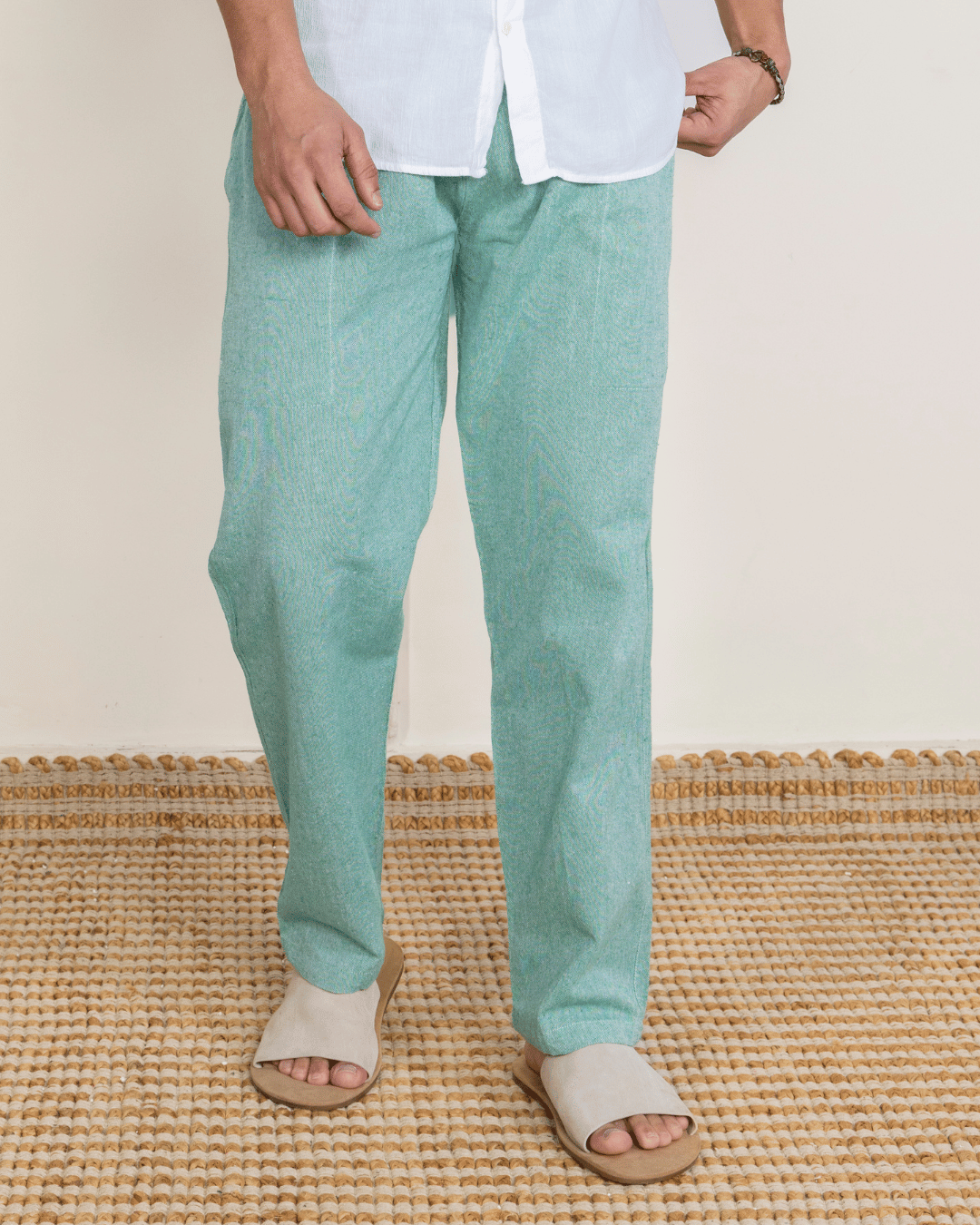 Green Straight Fit Cotton Pants