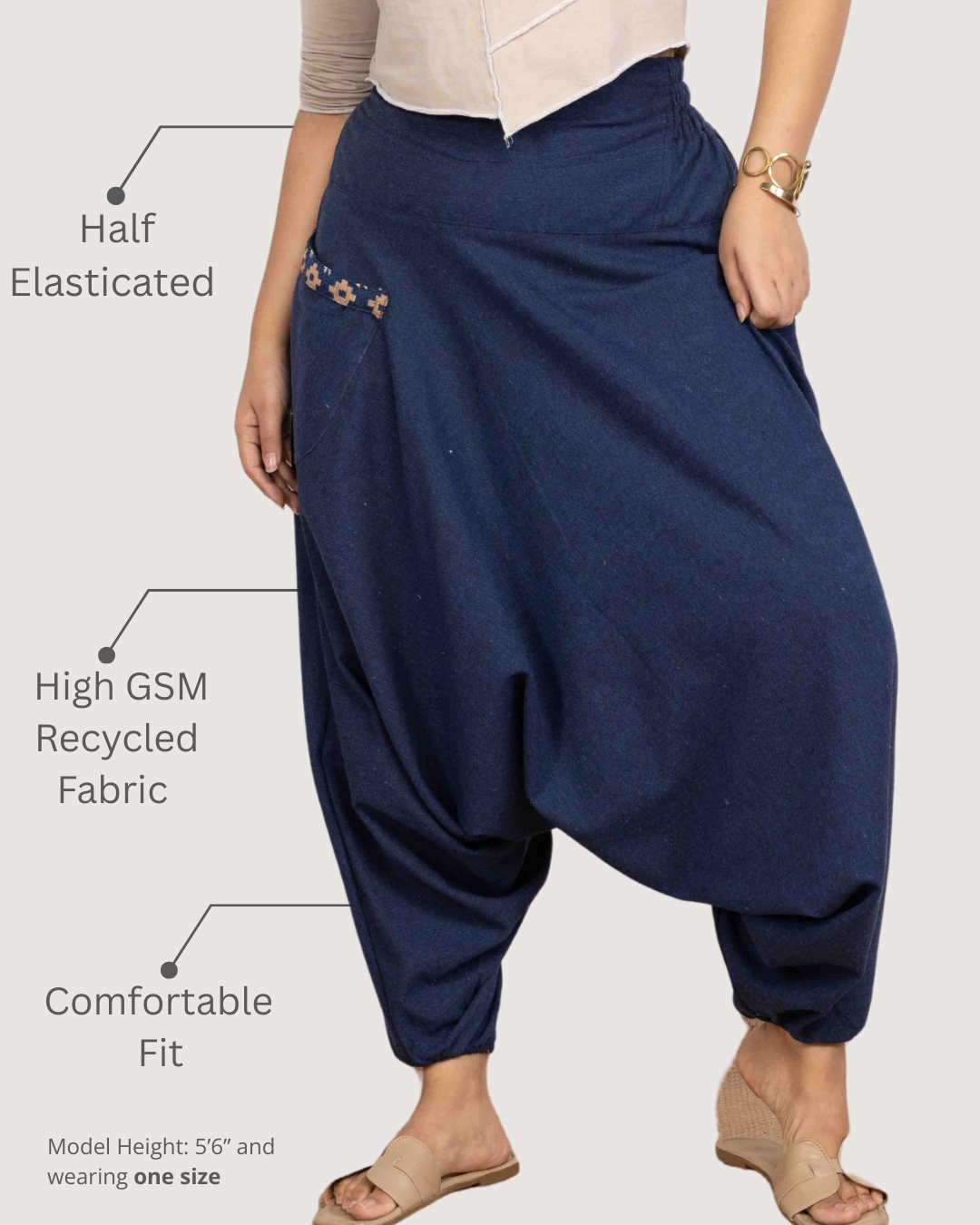 Navy Blue Women Loose Fit Cotton Harem