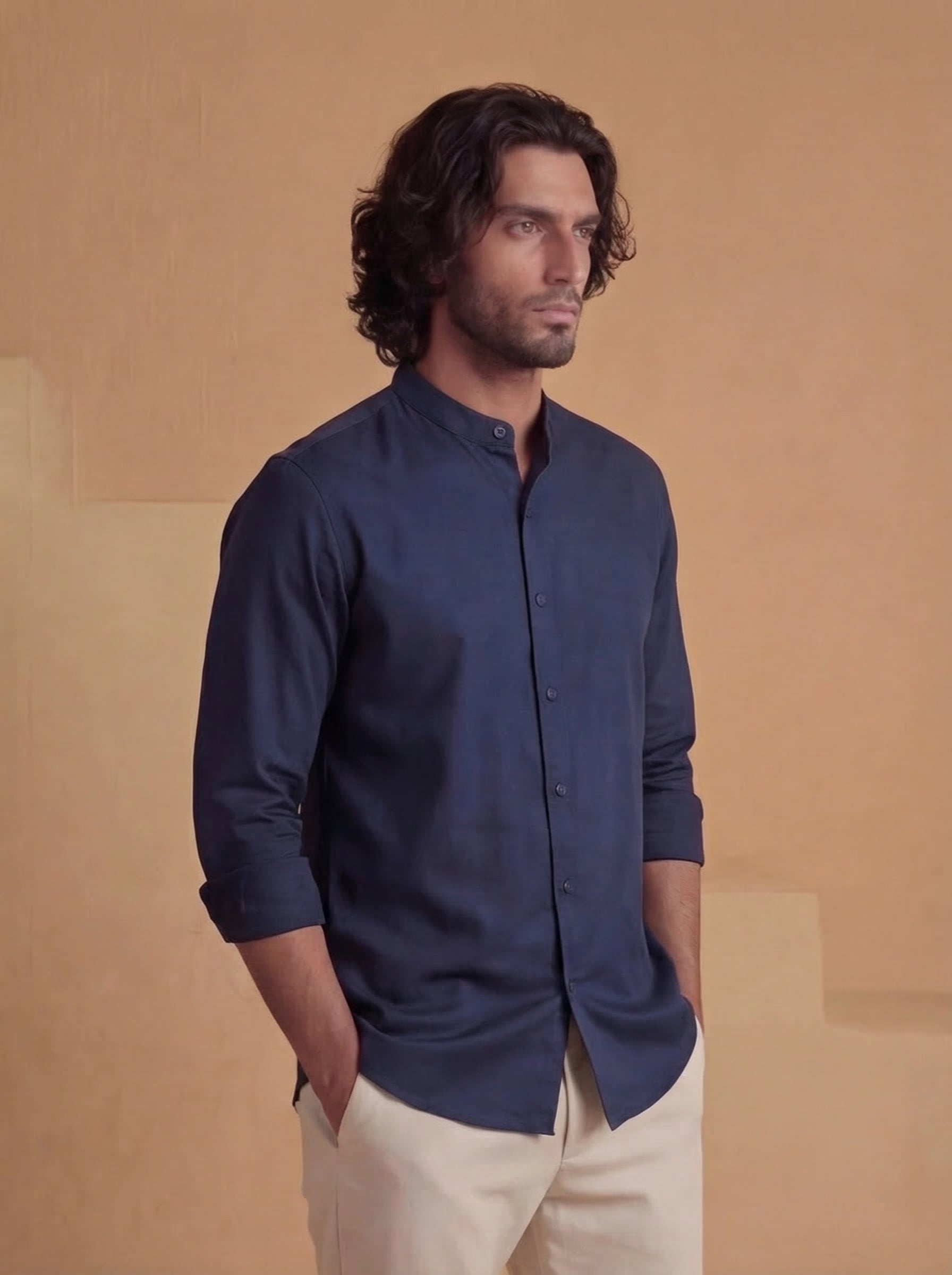 Kabir - Flowing Band Collar Shirt