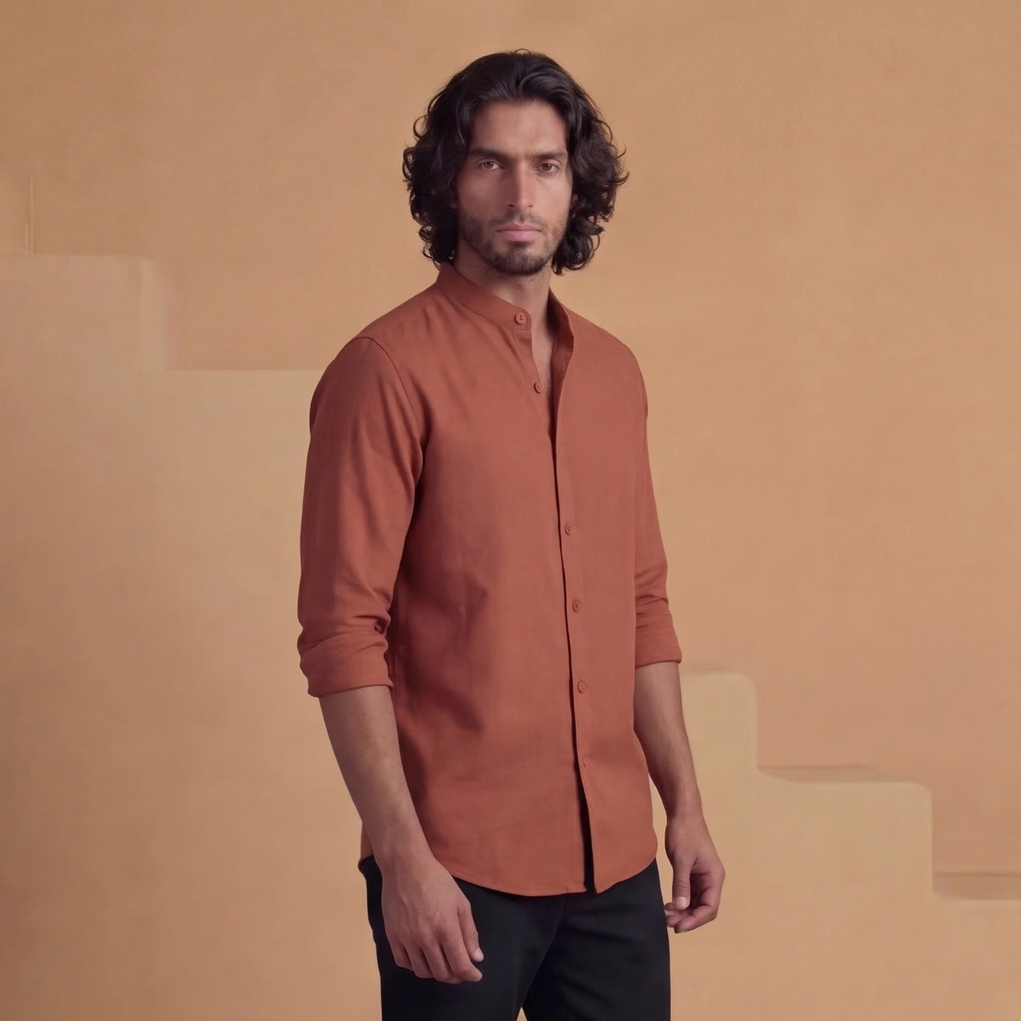 Kabir - Flowing Band Collar Shirt