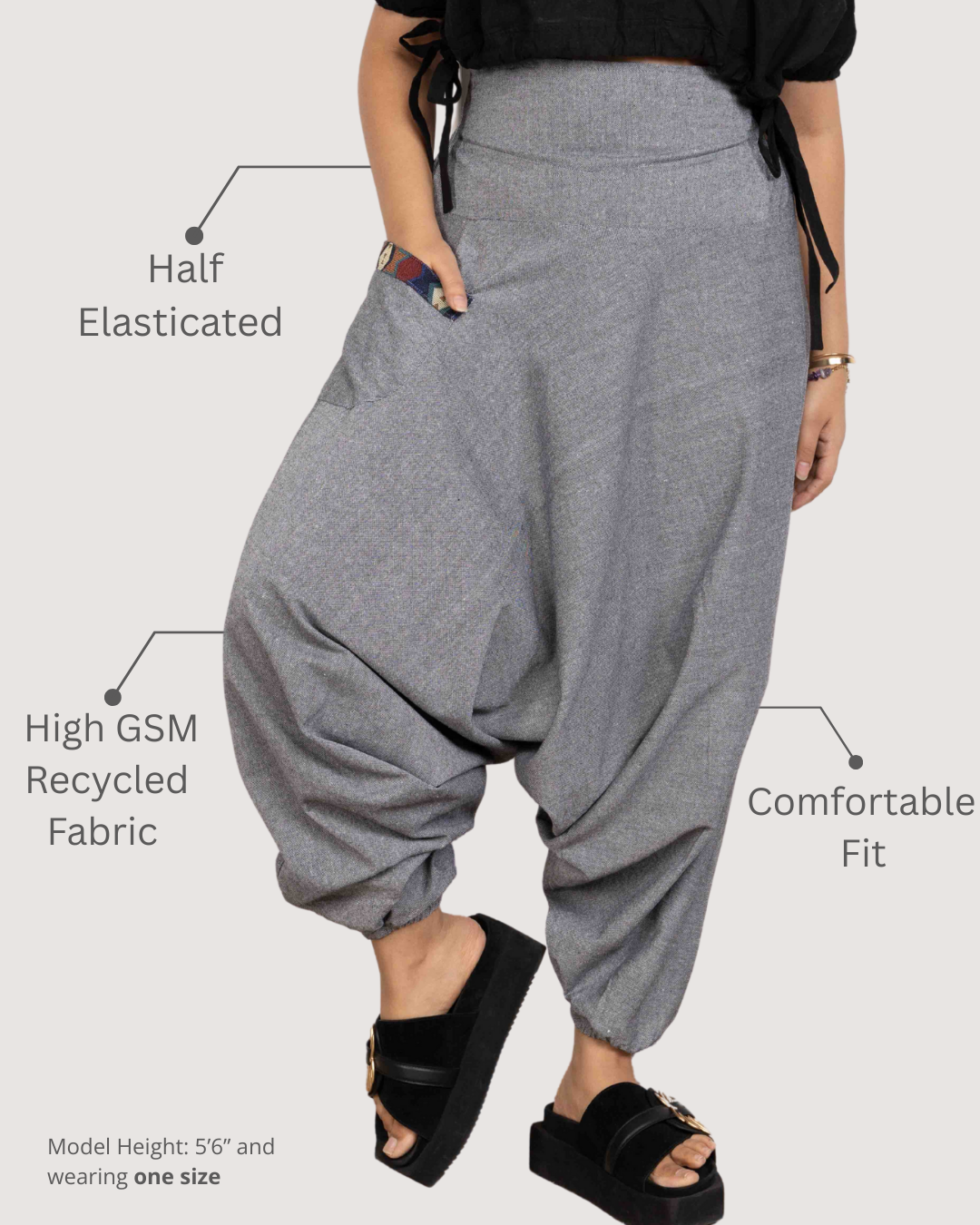 Grey Women Loose Fit Cotton Harem