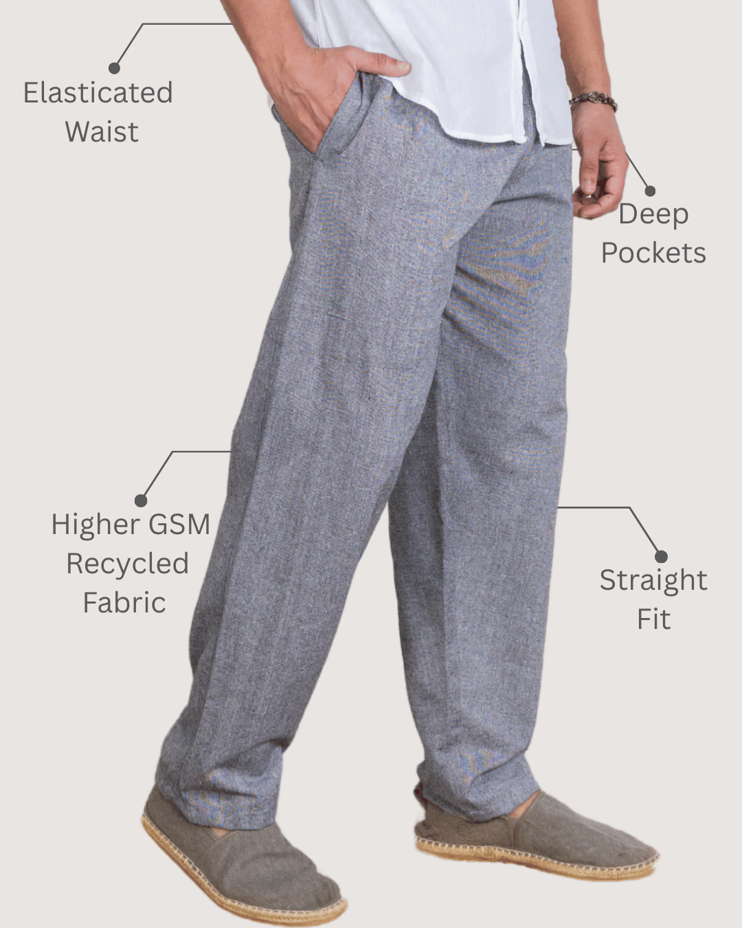 Grey Straight Fit Cotton Pants