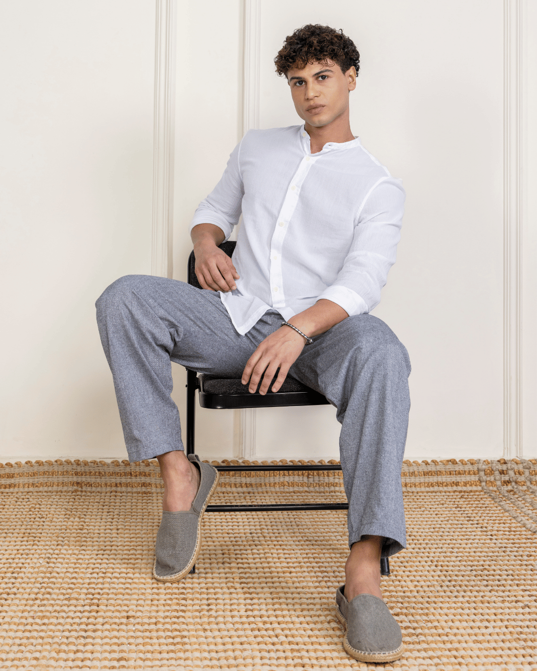 Grey Straight Fit Cotton Pants