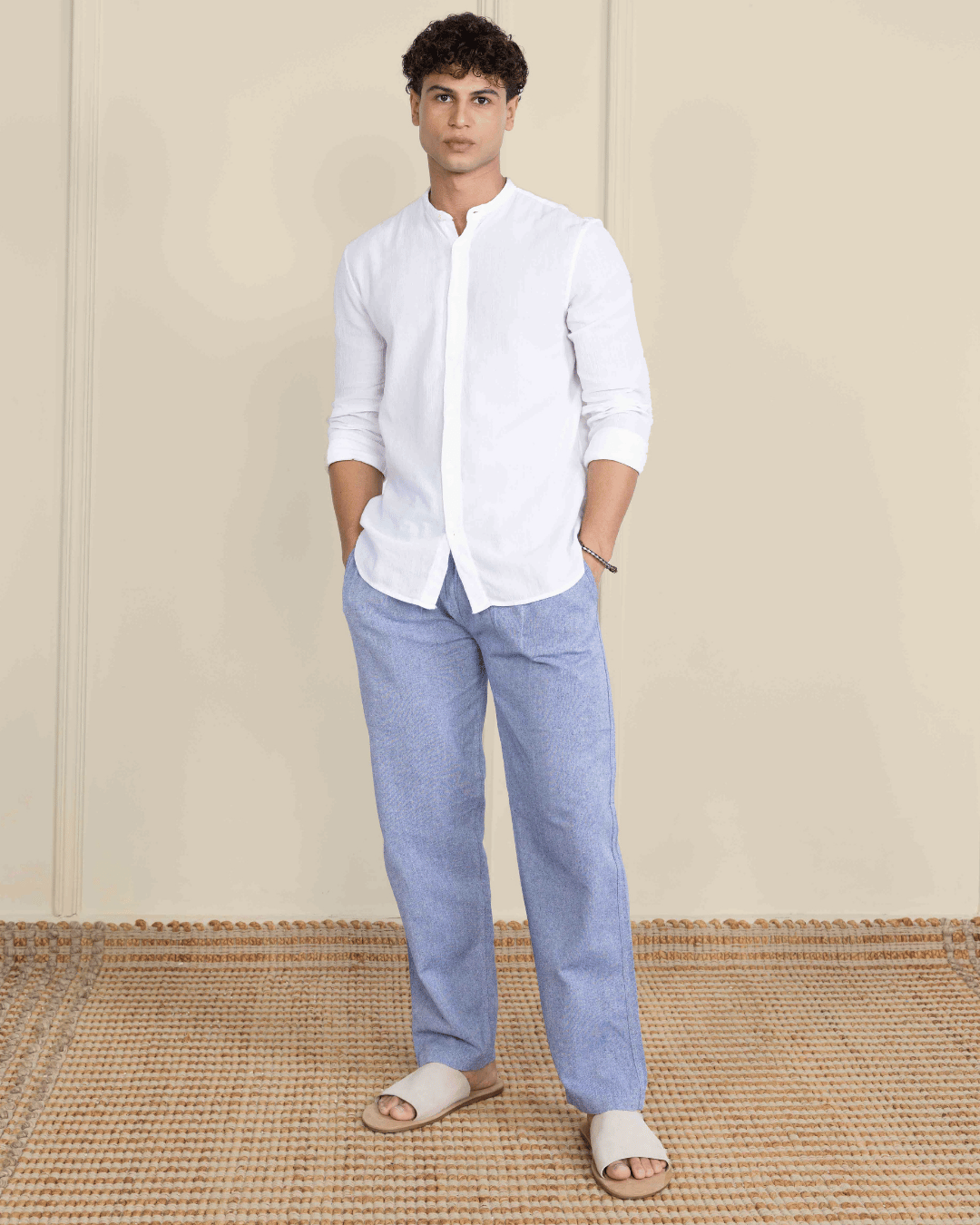 Ink Blue Straight Fit Cotton Pants