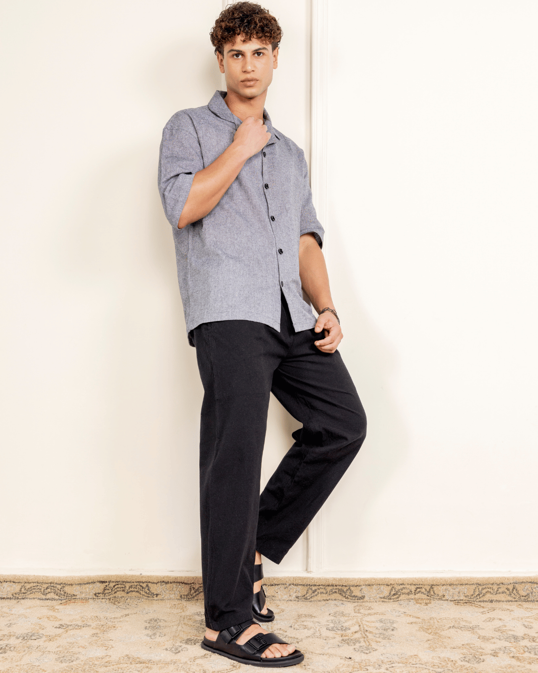 Black Straight Fit Cotton Pants