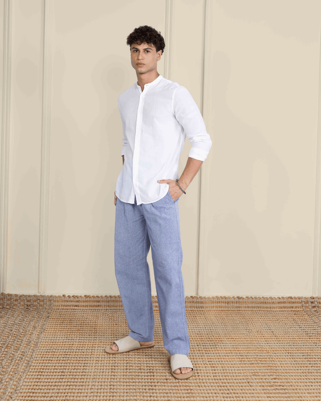 Ink Blue Straight Fit Cotton Pants