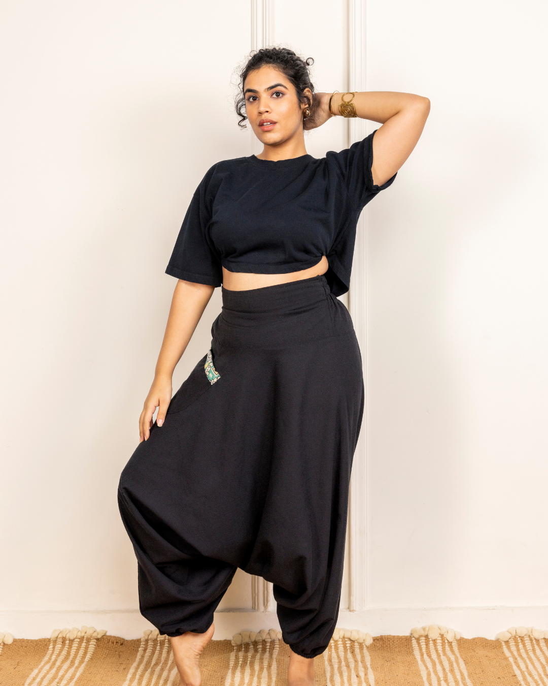 Black Women Loose Fit Cotton Harem