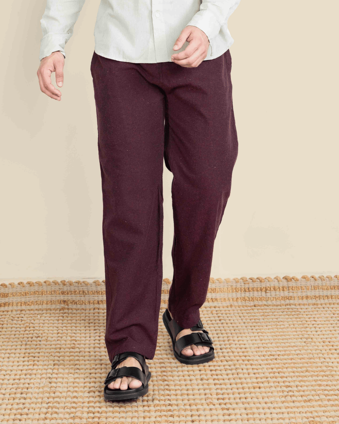 Maroon Straight Fit Cotton Pants