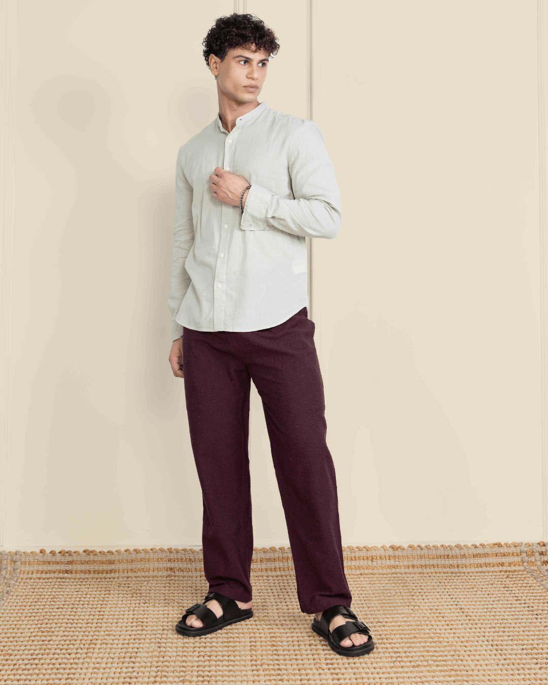 Maroon Straight Fit Cotton Pants