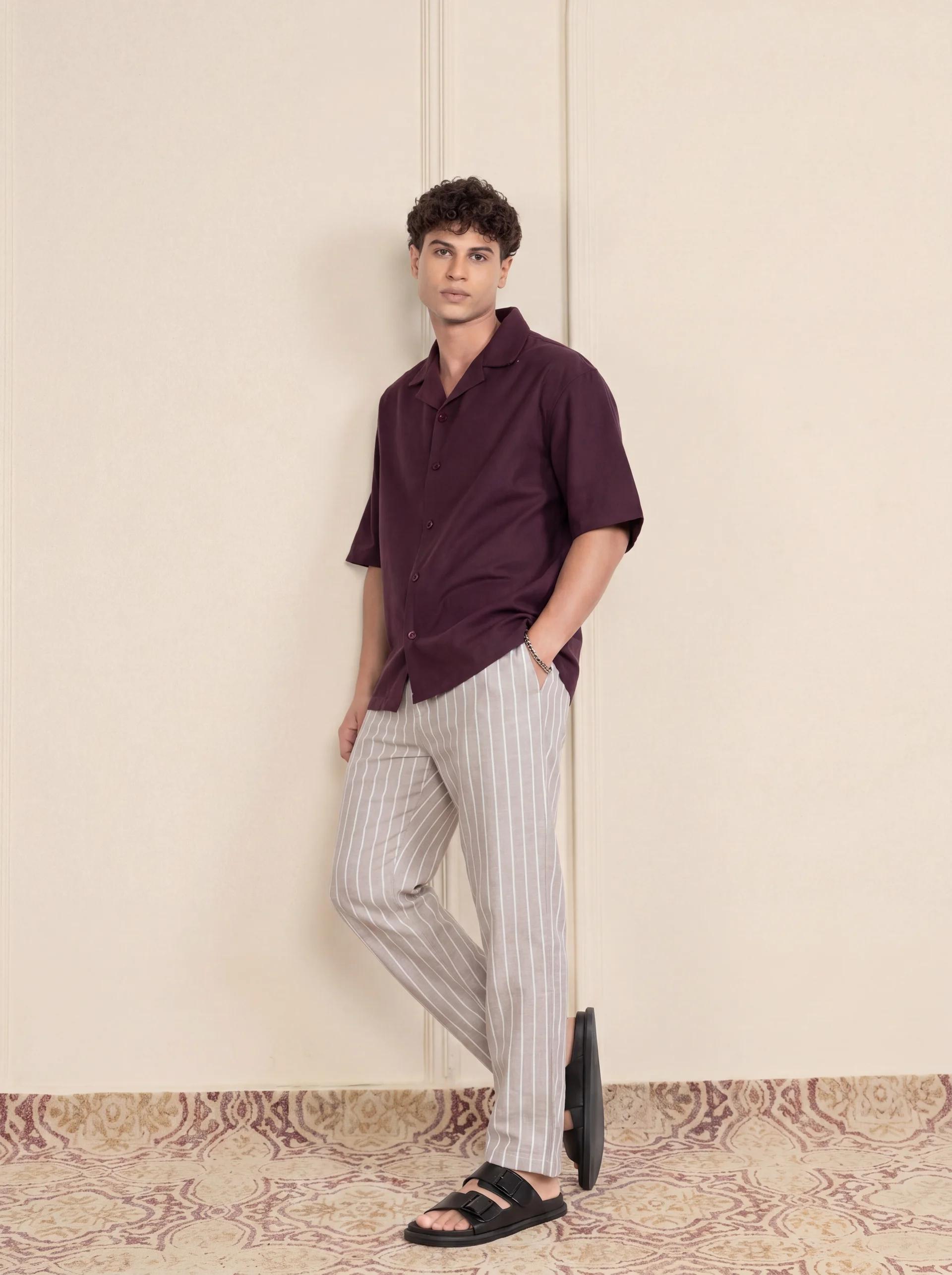 Easy Going Maroon & Grey Stripe Co-ord Set