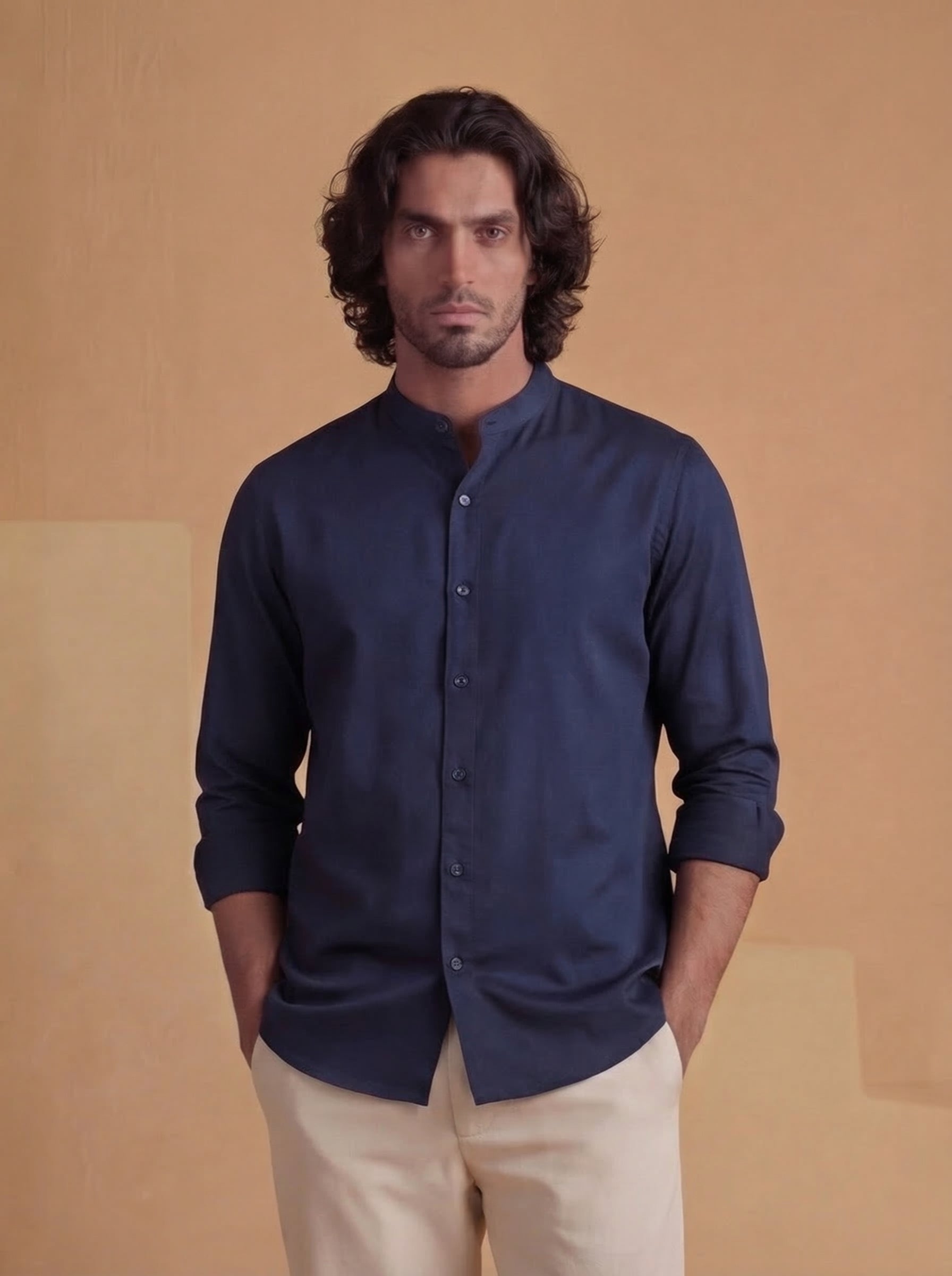 Kabir - Flowing Band Collar Shirt