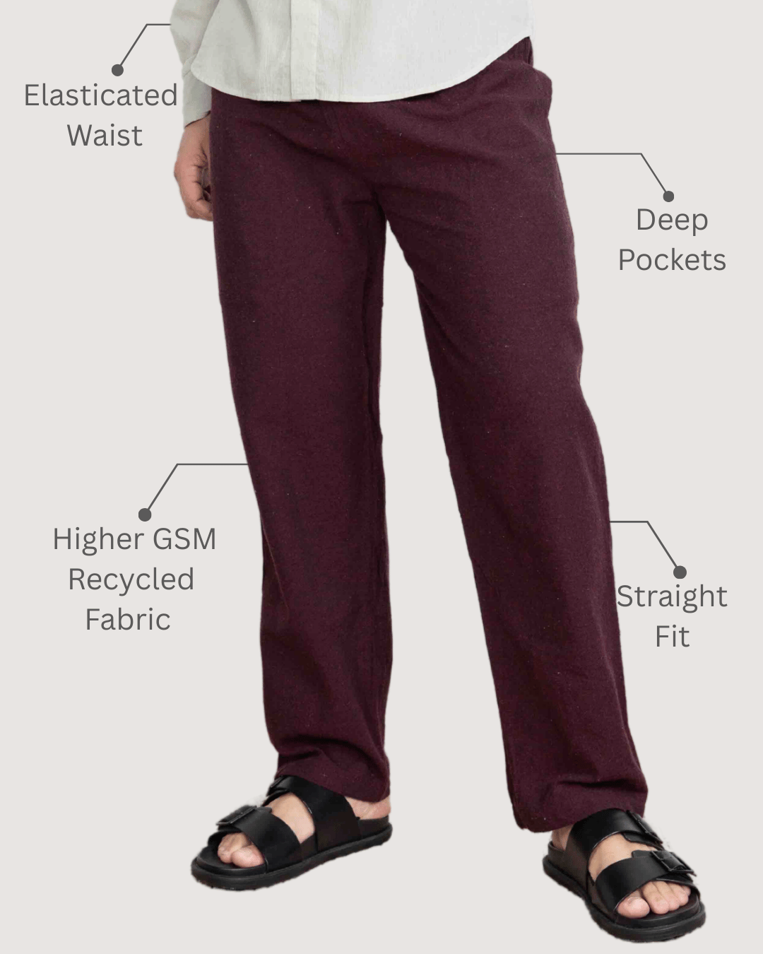 Maroon Straight Fit Cotton Pants