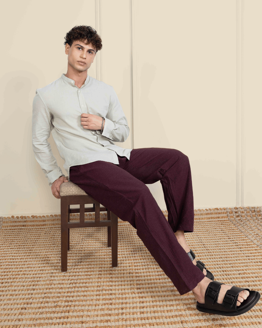 Maroon Straight Fit Cotton Pants