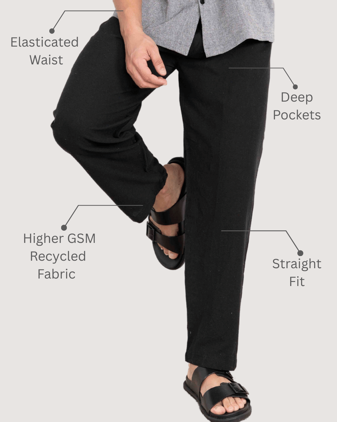 Black Straight Fit Cotton Pants