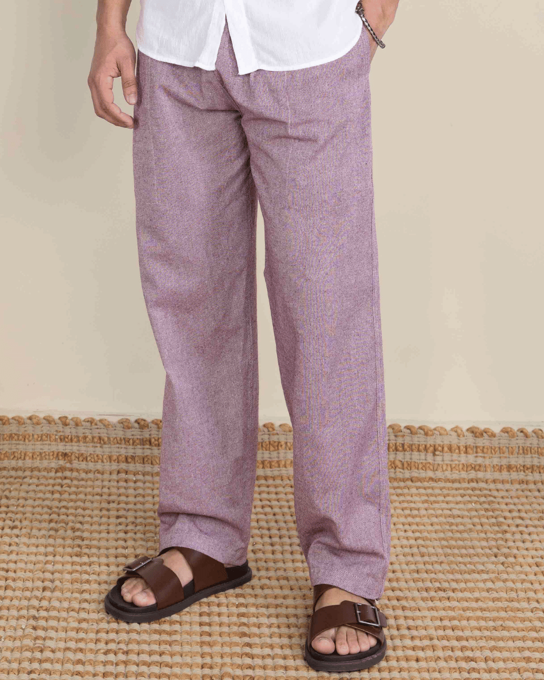 Wine Straight Fit Cotton Pants