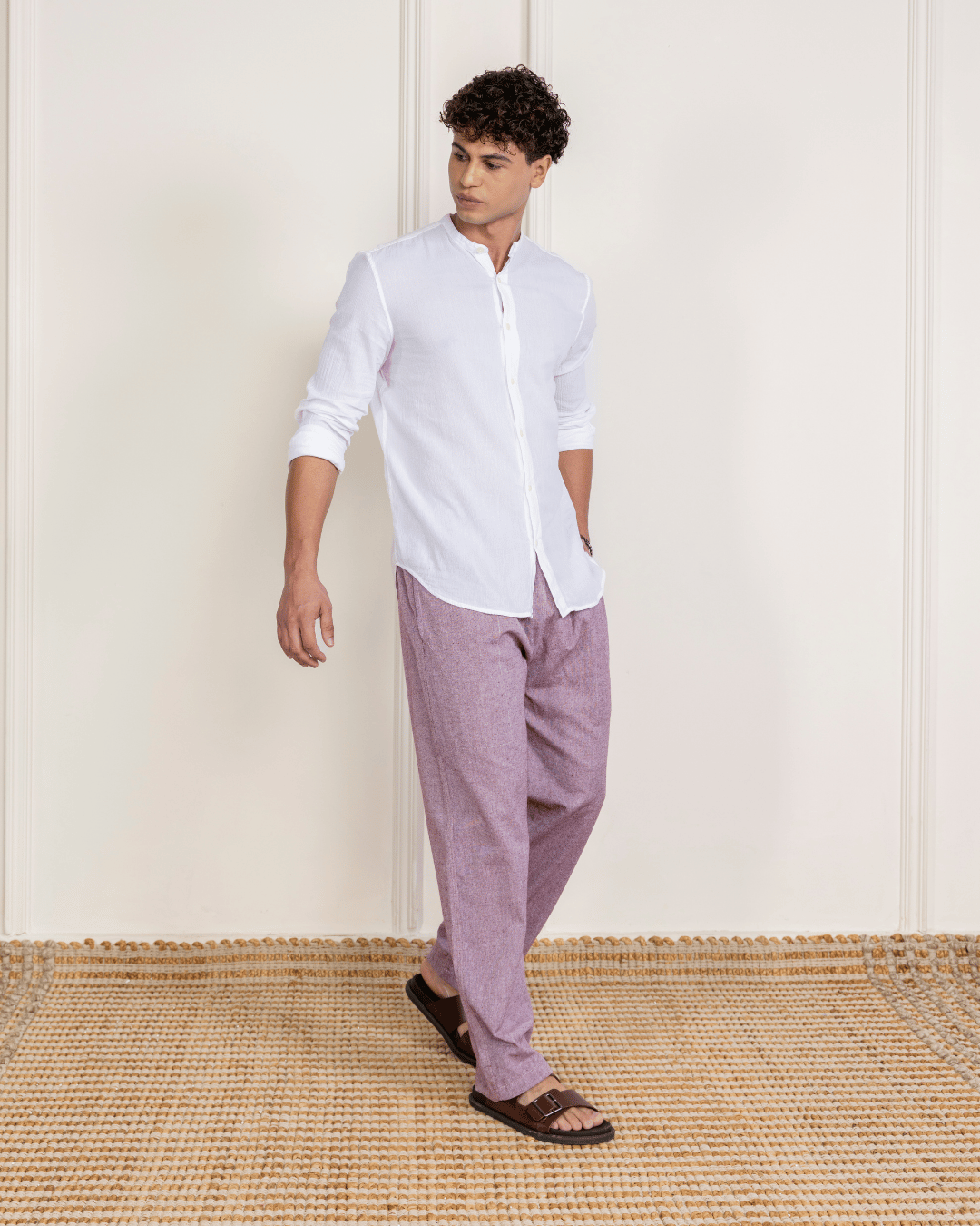 Wine Straight Fit Cotton Pants