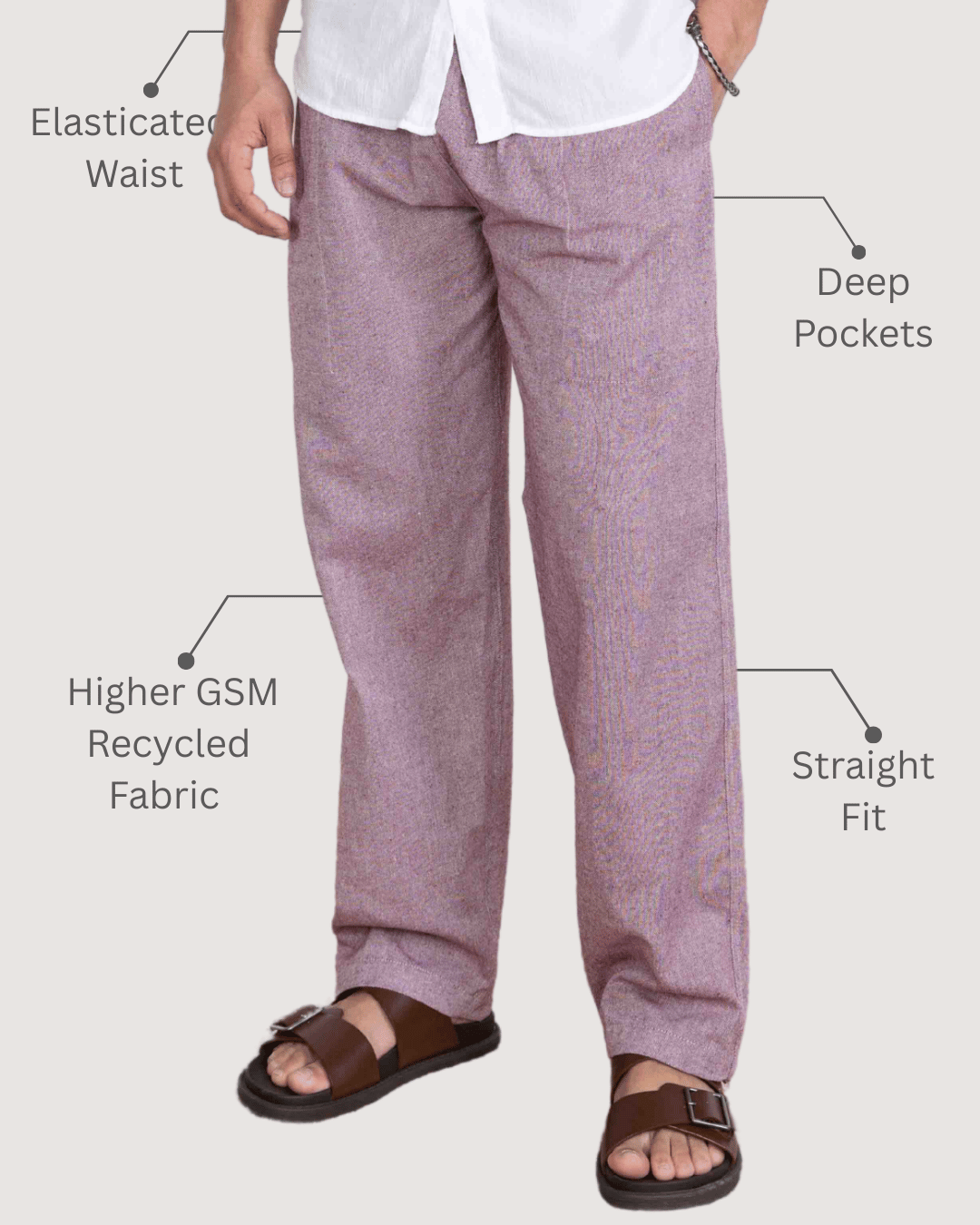 Wine Straight Fit Cotton Pants