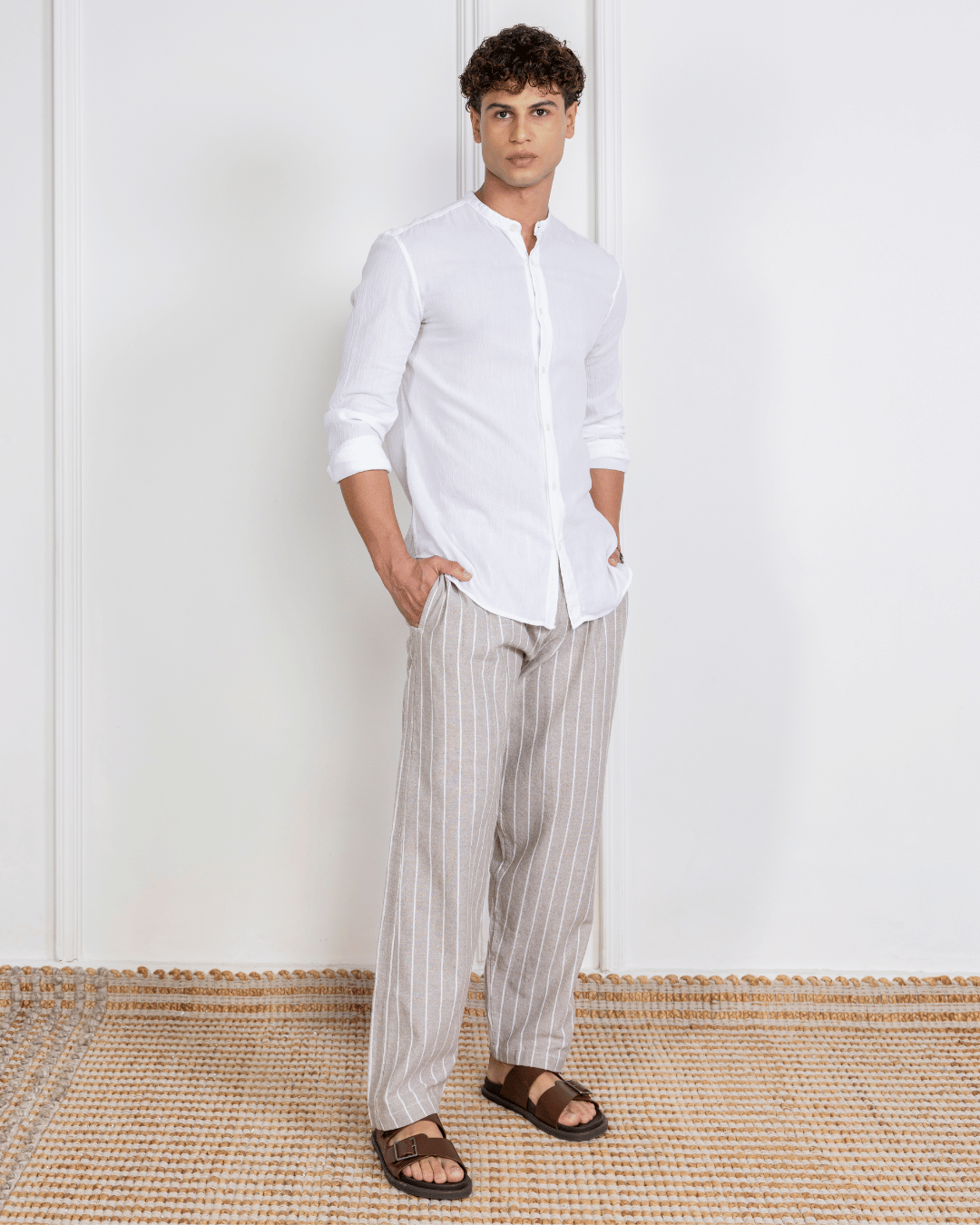 Grey Stripes Straight Fit Cotton Pants