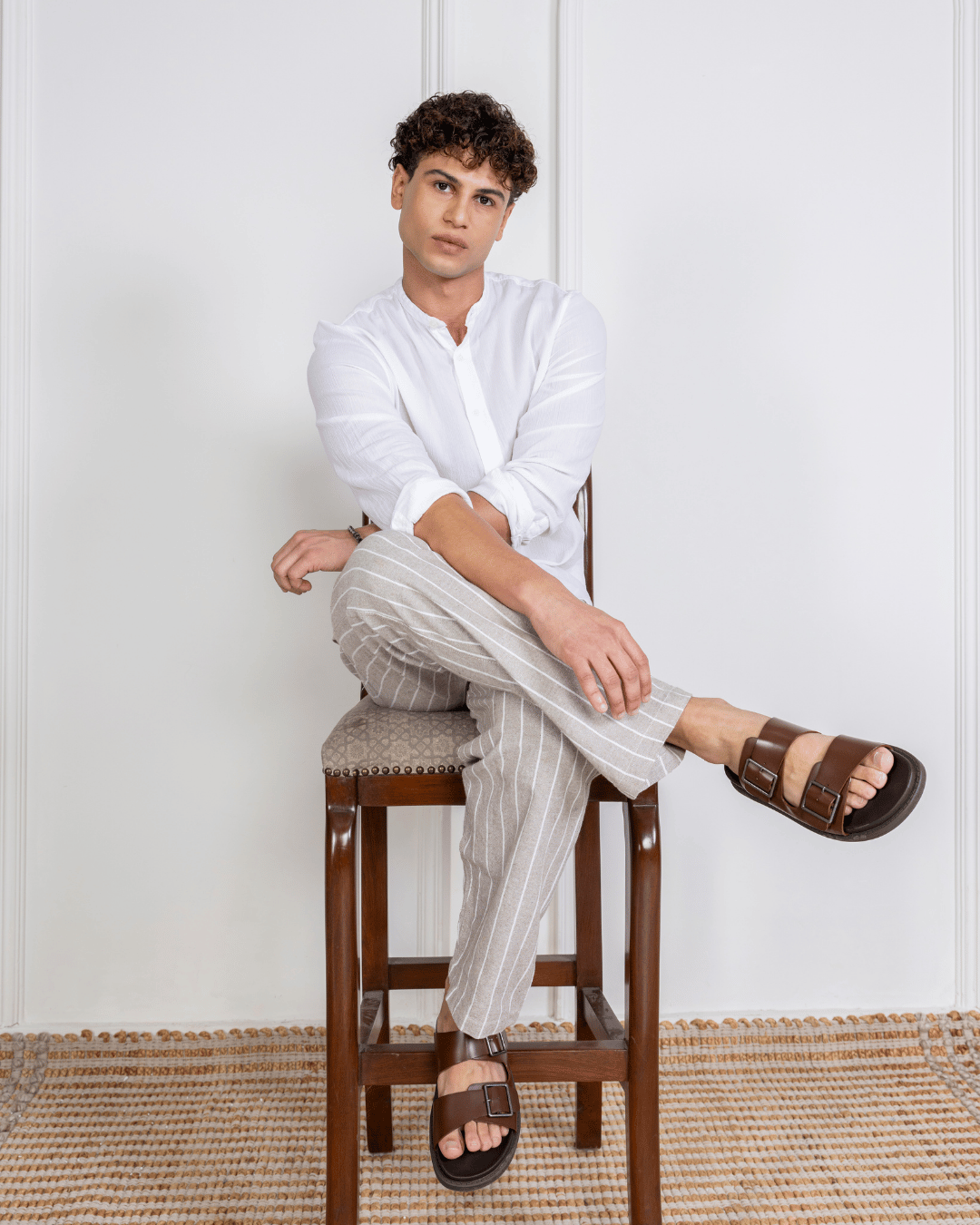 Grey Stripes Straight Fit Cotton Pants