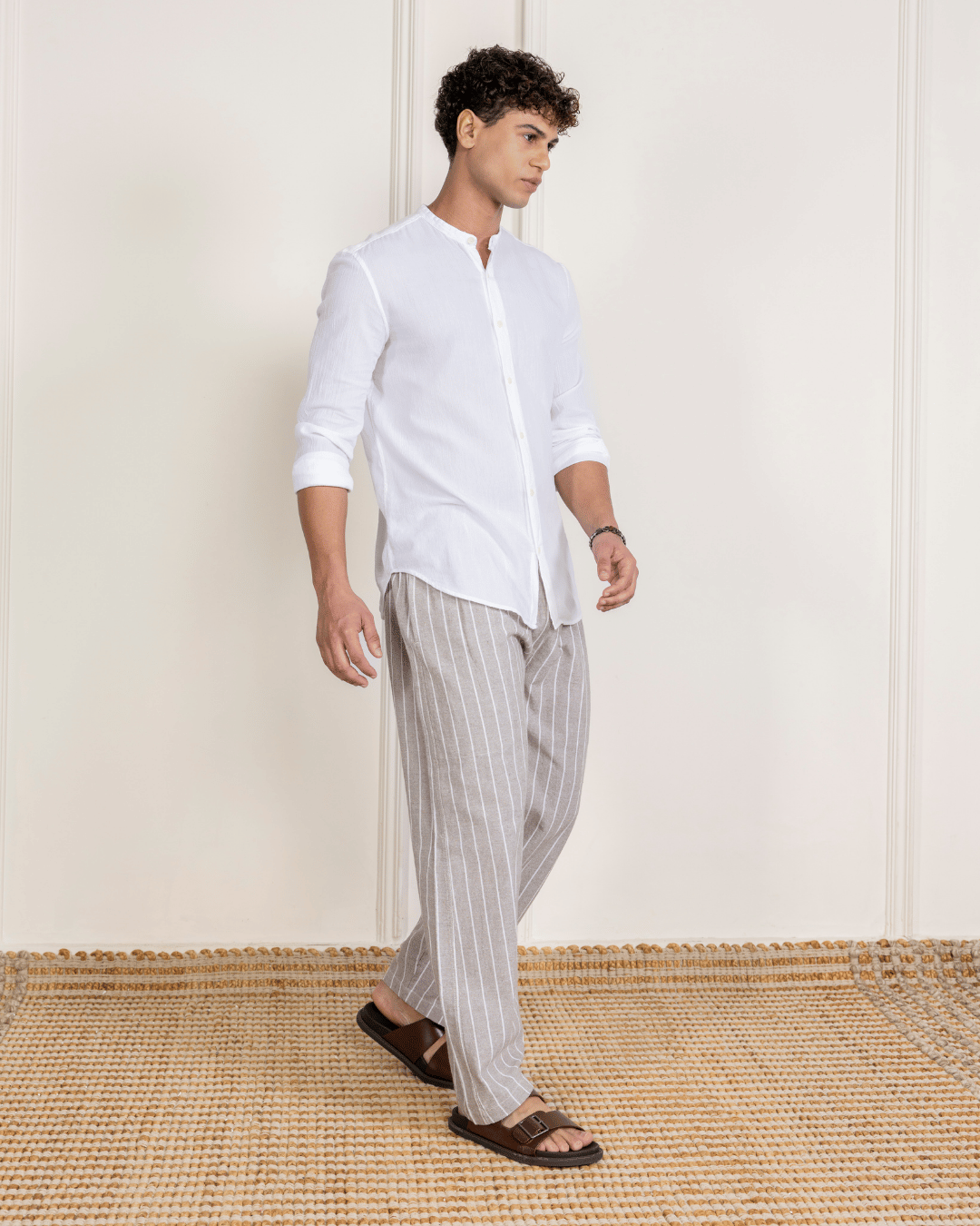 Grey Stripes Straight Fit Cotton Pants