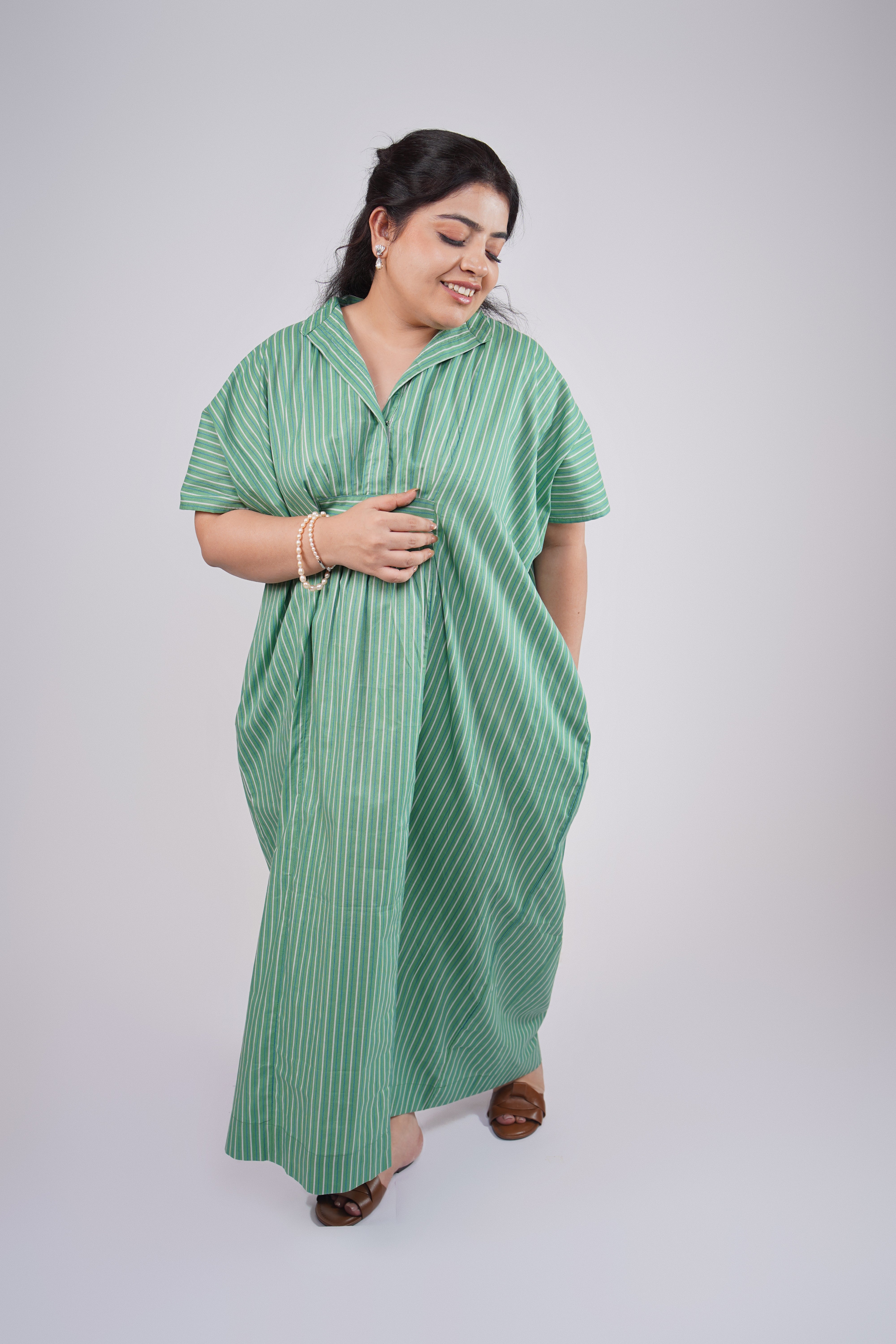 Aqua Green Striped Airy & Flowly Kaftan