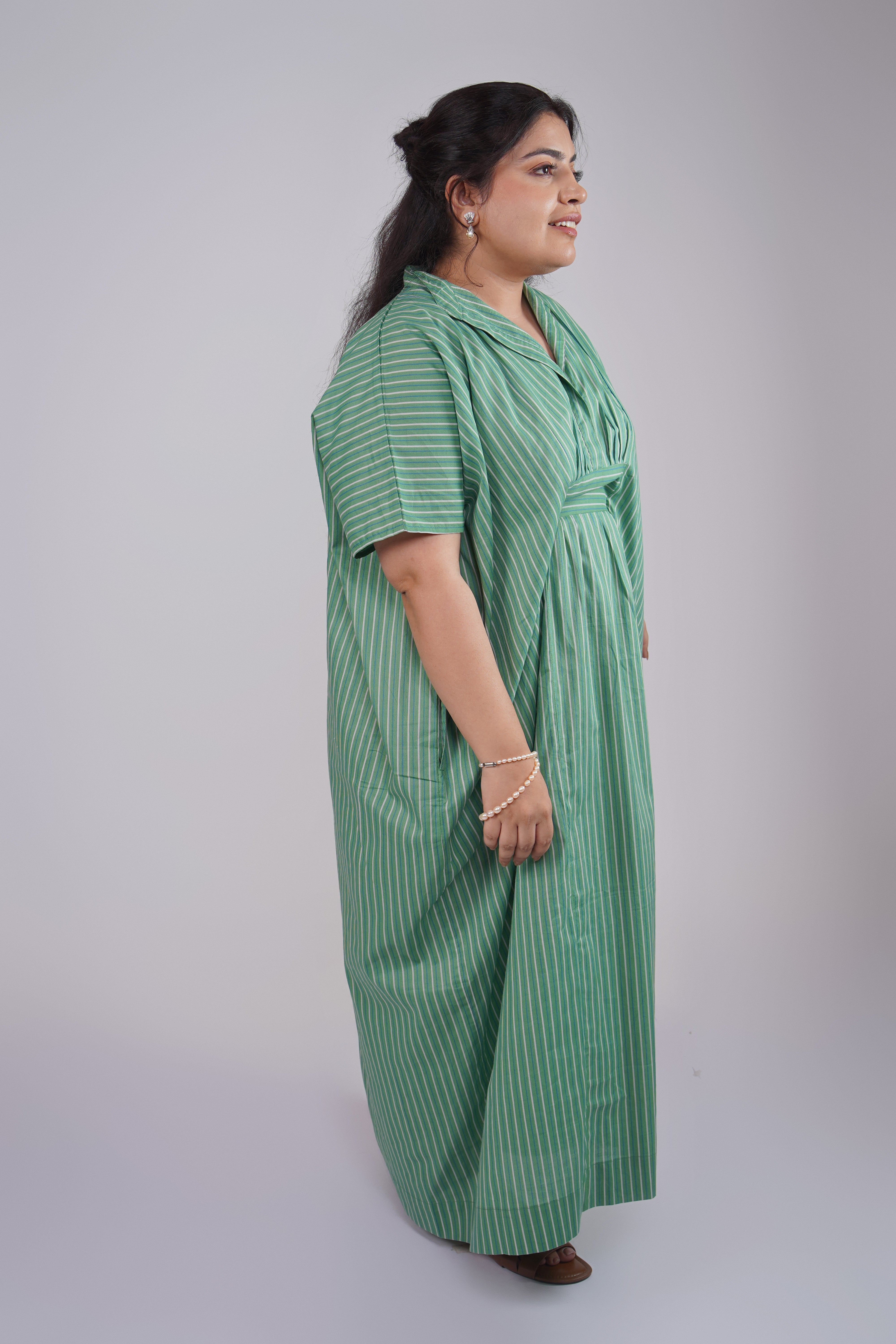 Aqua Green Striped Airy & Flowly Kaftan