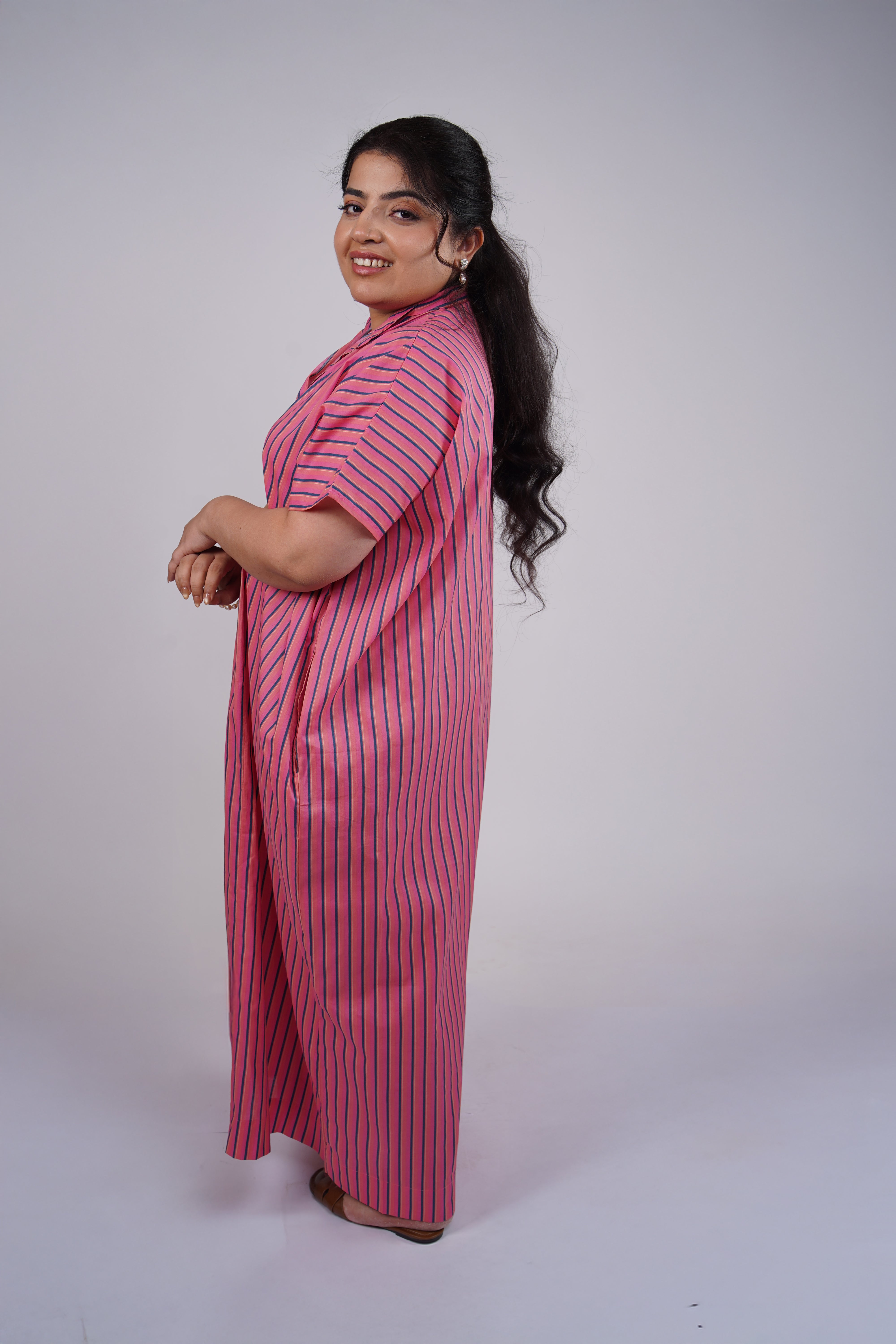 Aqua Green Striped Airy & Flowly Kaftan