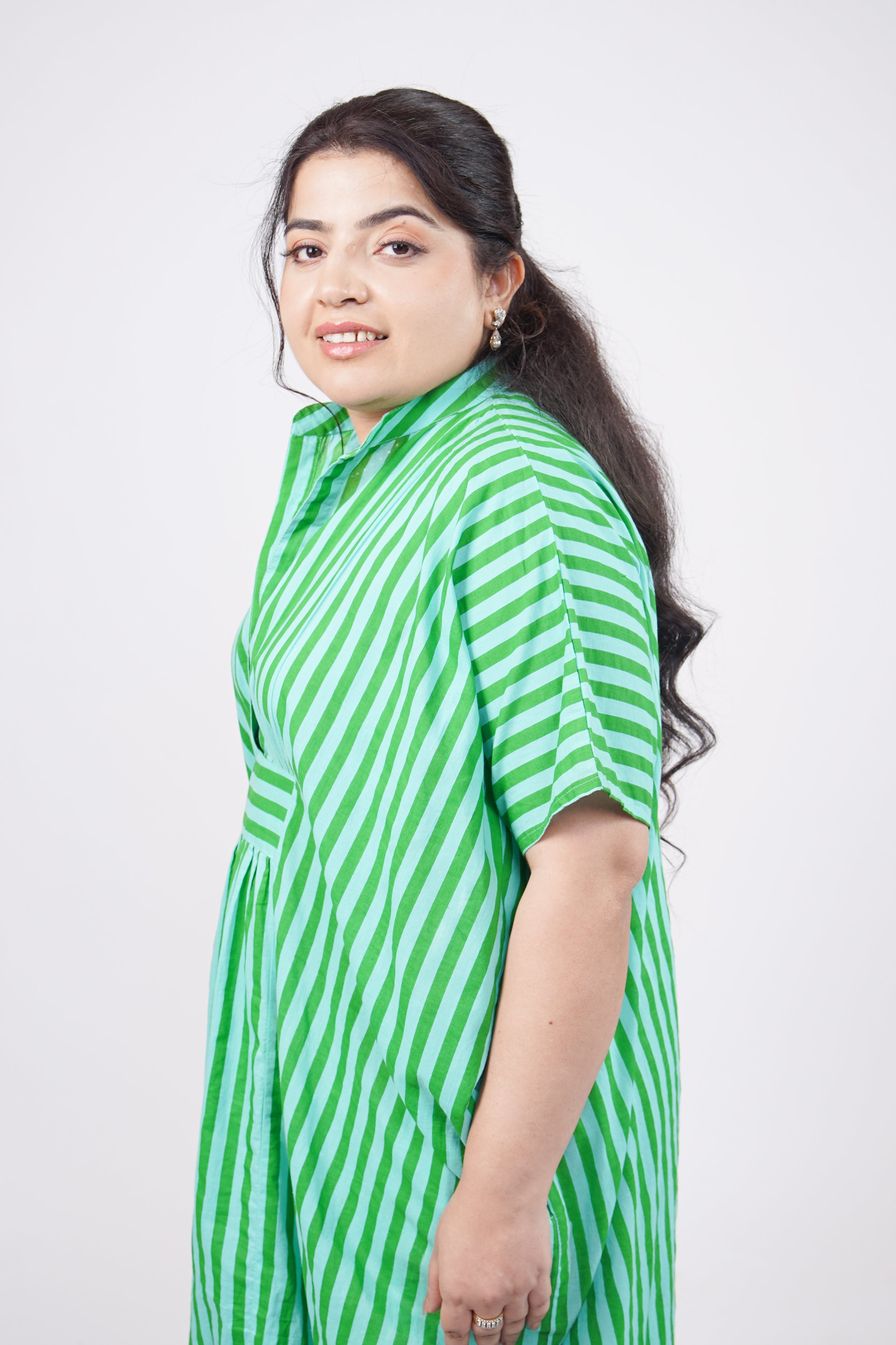 Aqua Green Striped Airy & Flowly Kaftan