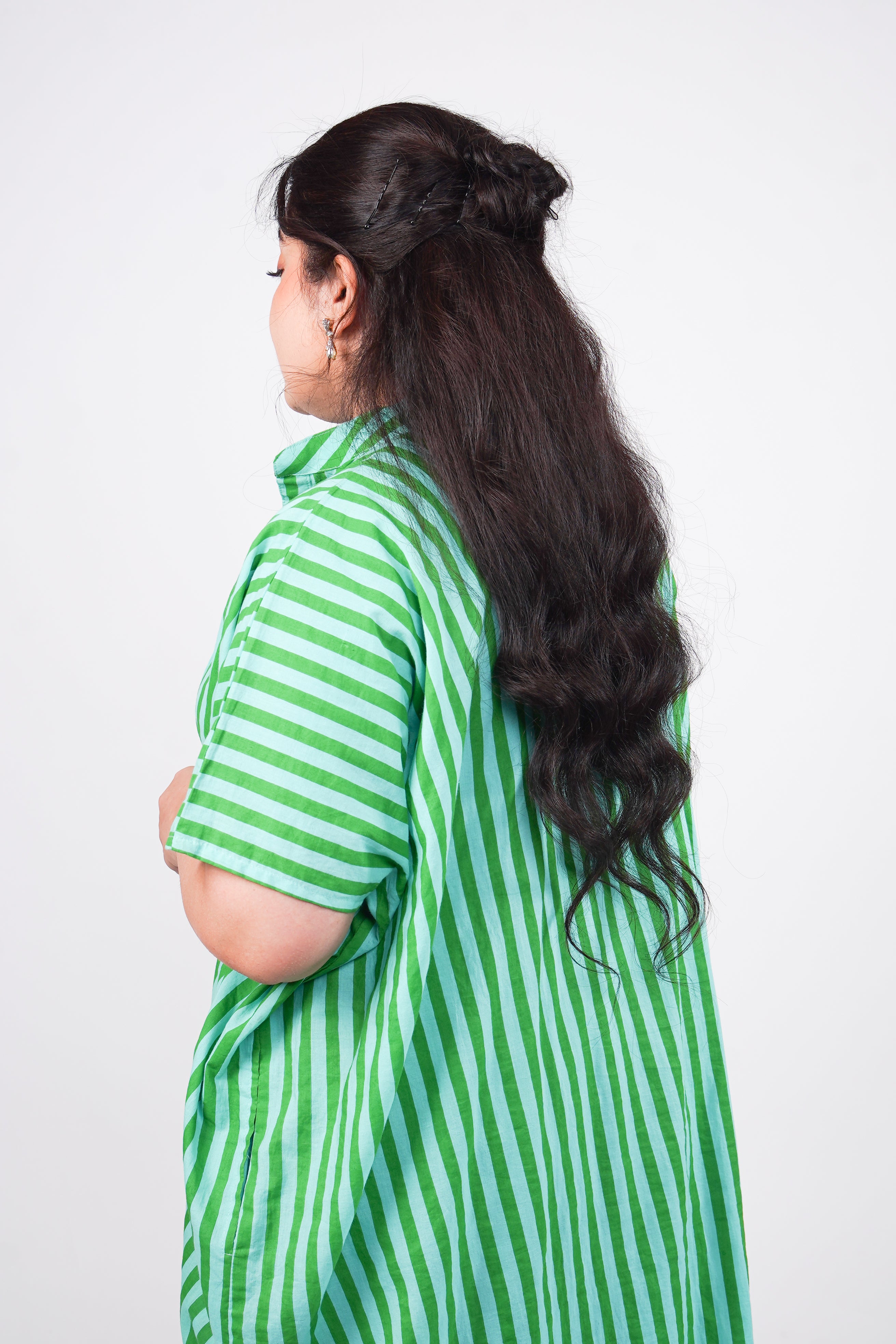 Aqua Green Striped Airy & Flowly Kaftan