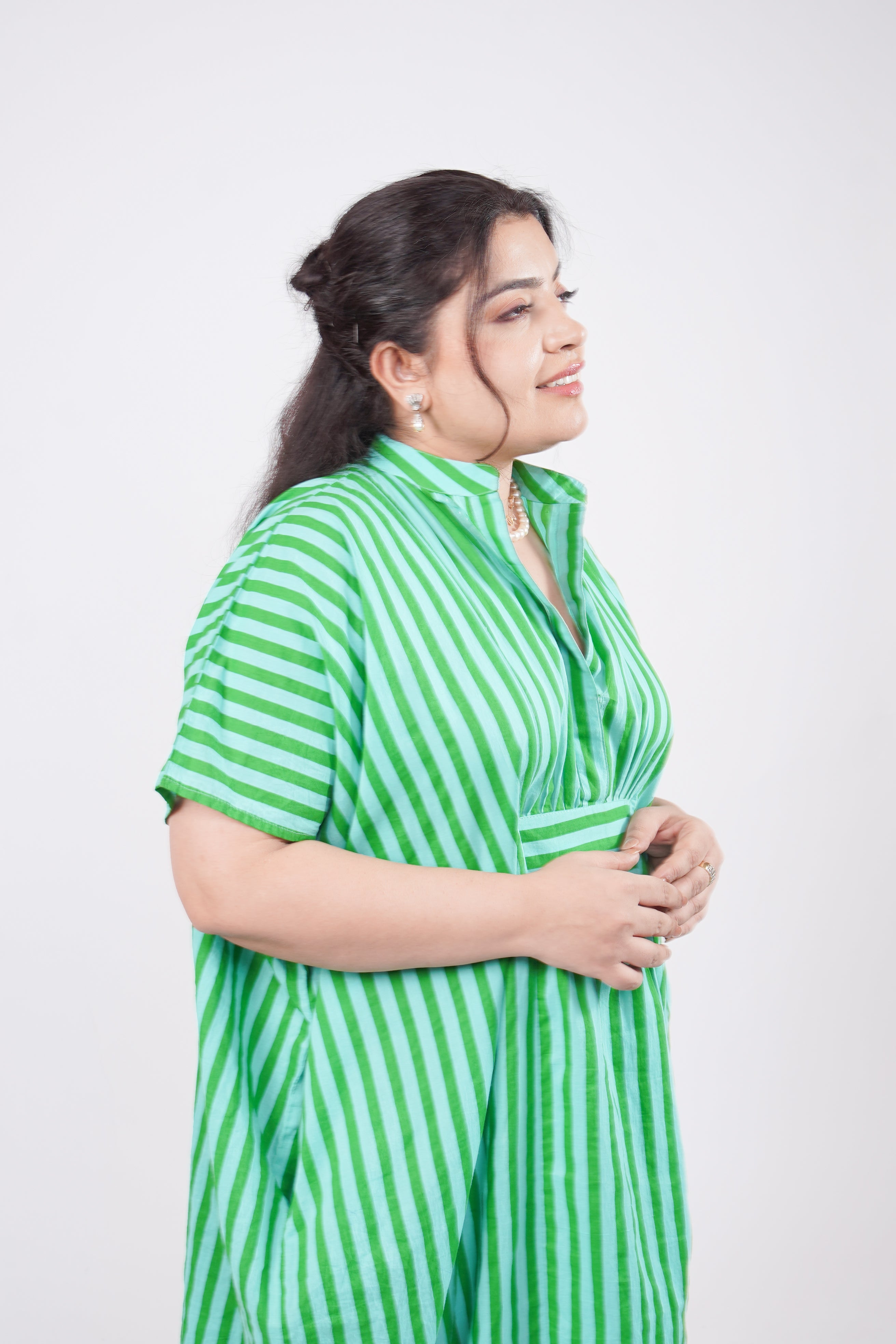 Aqua Green Striped Airy & Flowly Kaftan