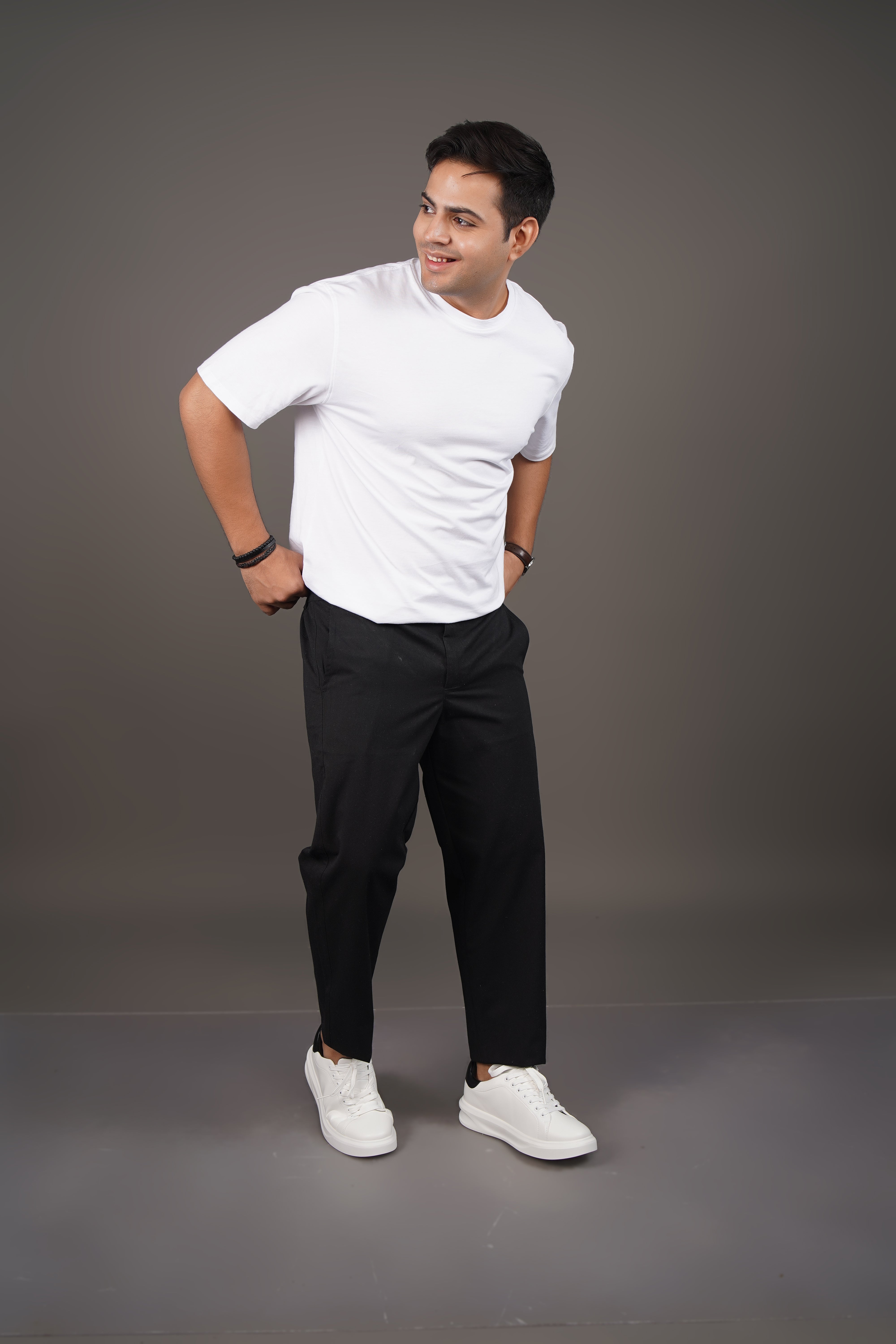 Black Straight Fit Cotton Semi-Formal Trousers