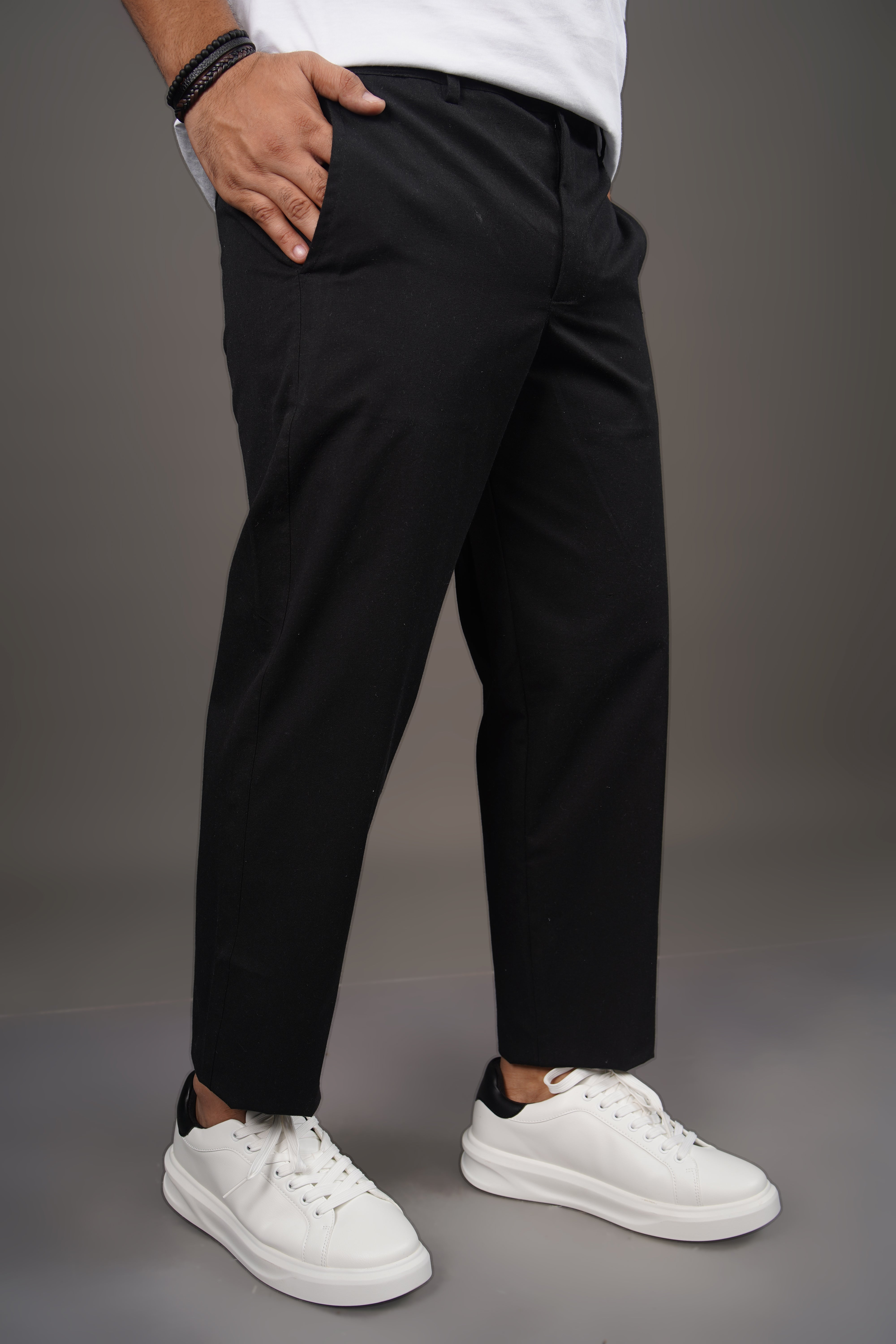 Black Straight Fit Cotton Semi-Formal Trousers
