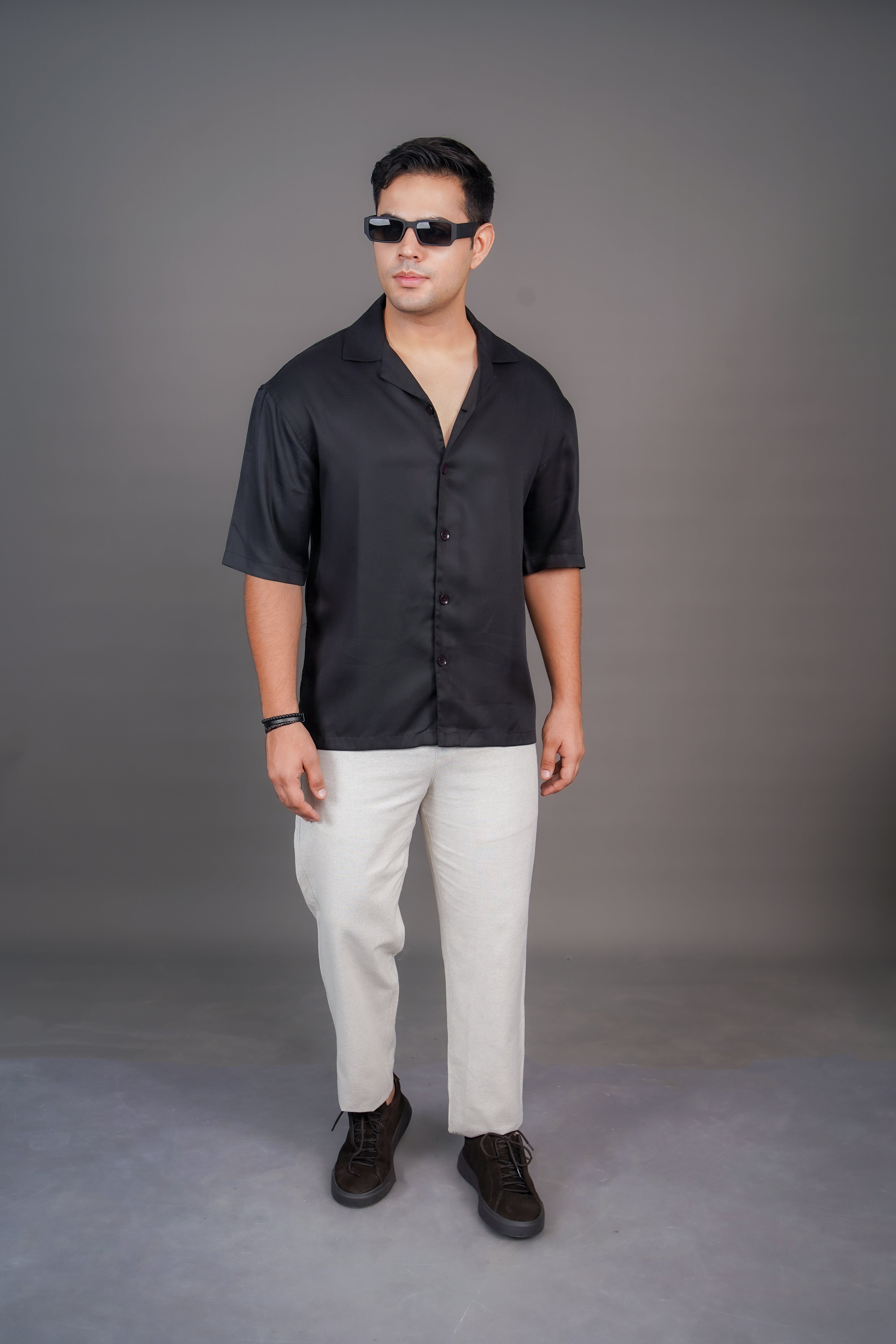 Black & Sage Grey Tencel Relaxed Fit Co-Ord Set