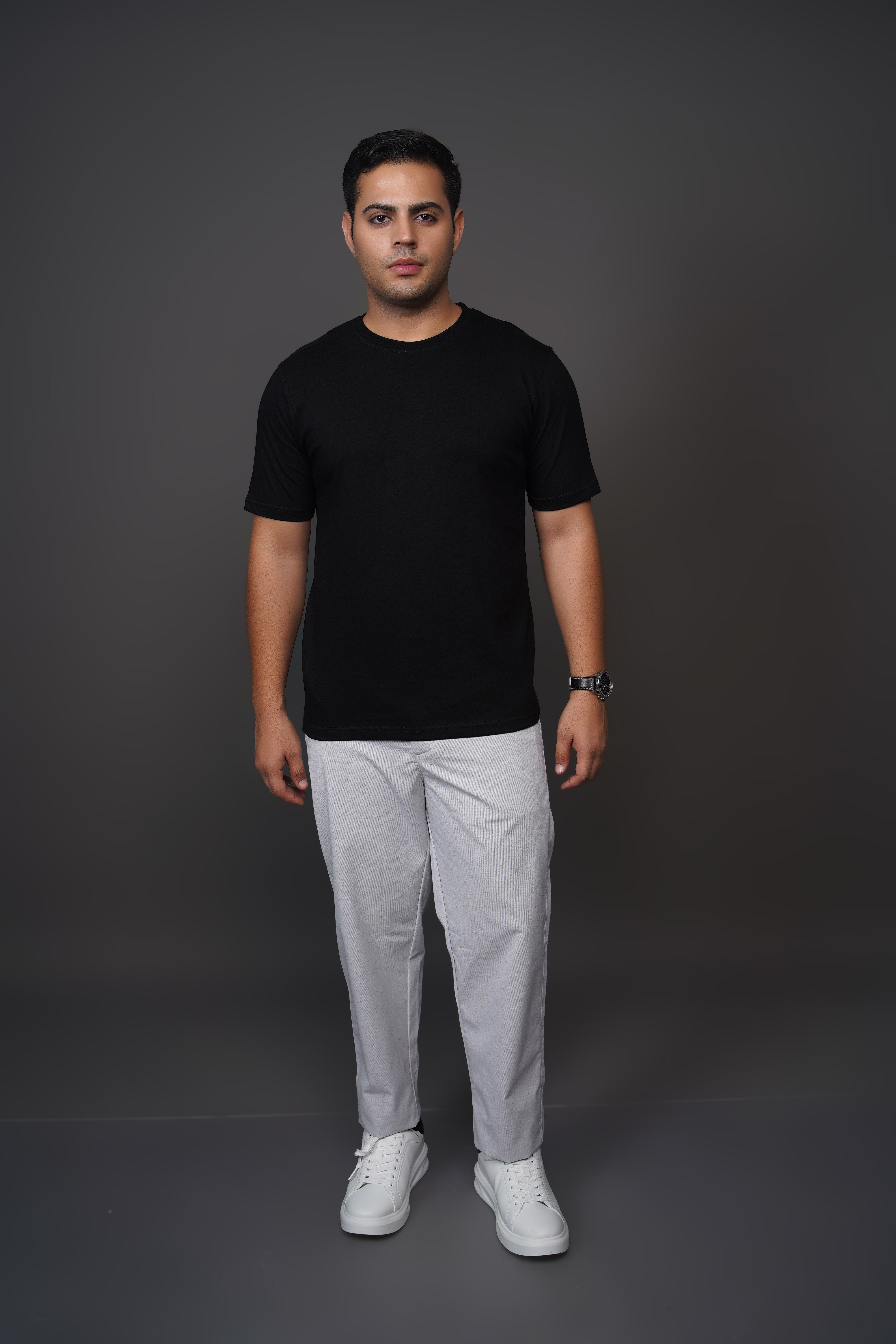 Sage Grey Straight Fit Cotton Semi-Formal Trousers