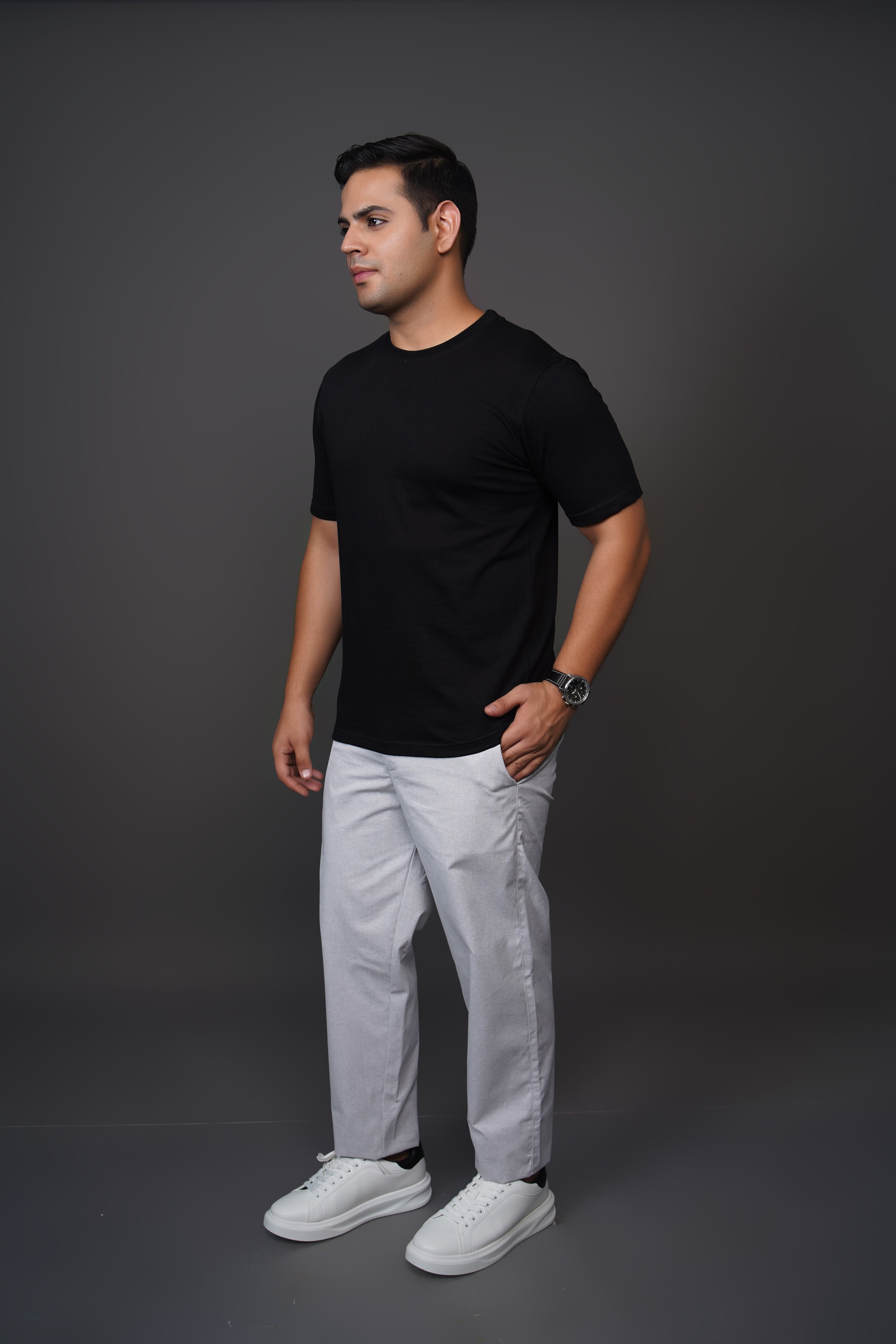 Sage Grey Straight Fit Cotton Semi-Formal Trousers