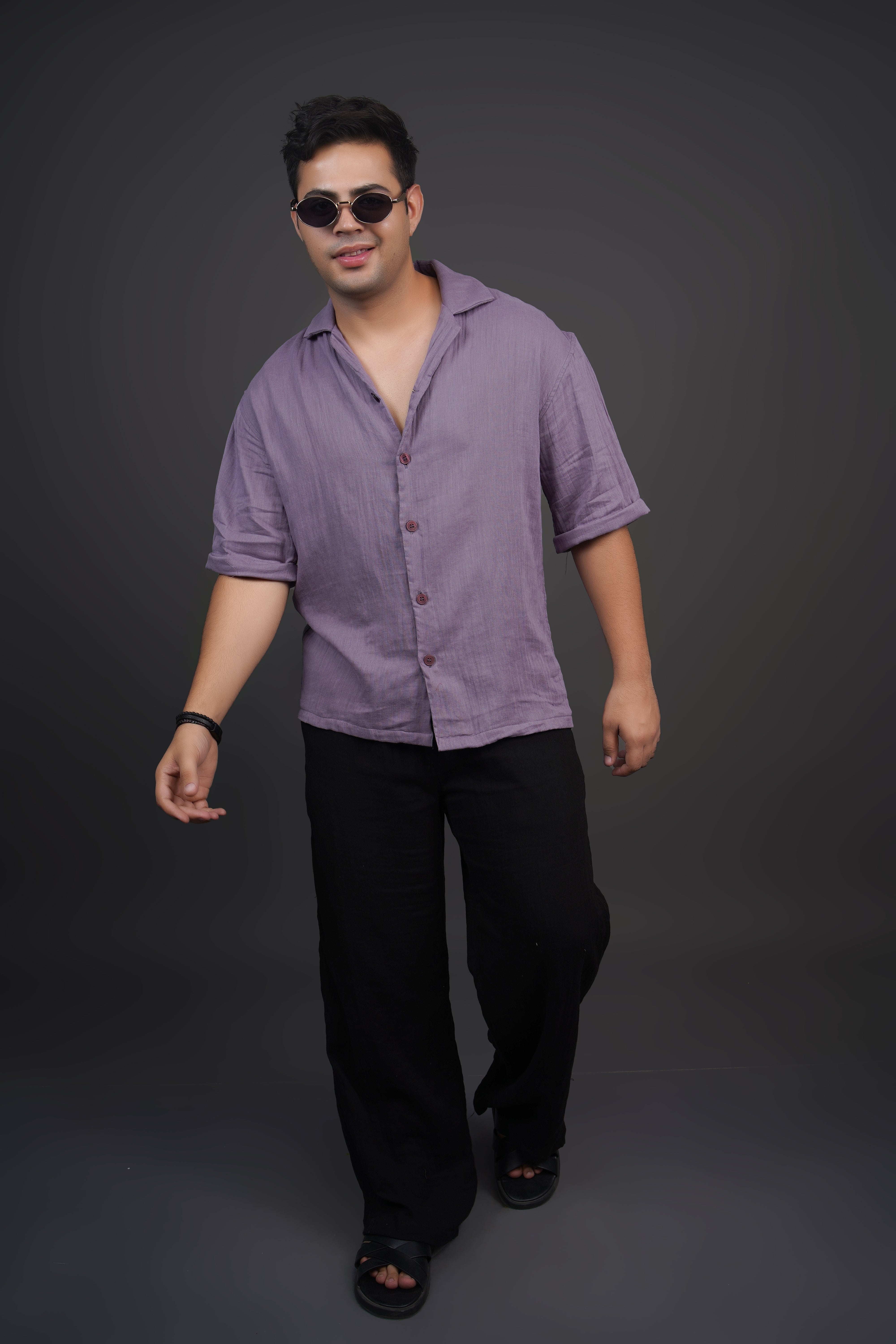 Light Purple Relaxed Fit Muslin Shirt