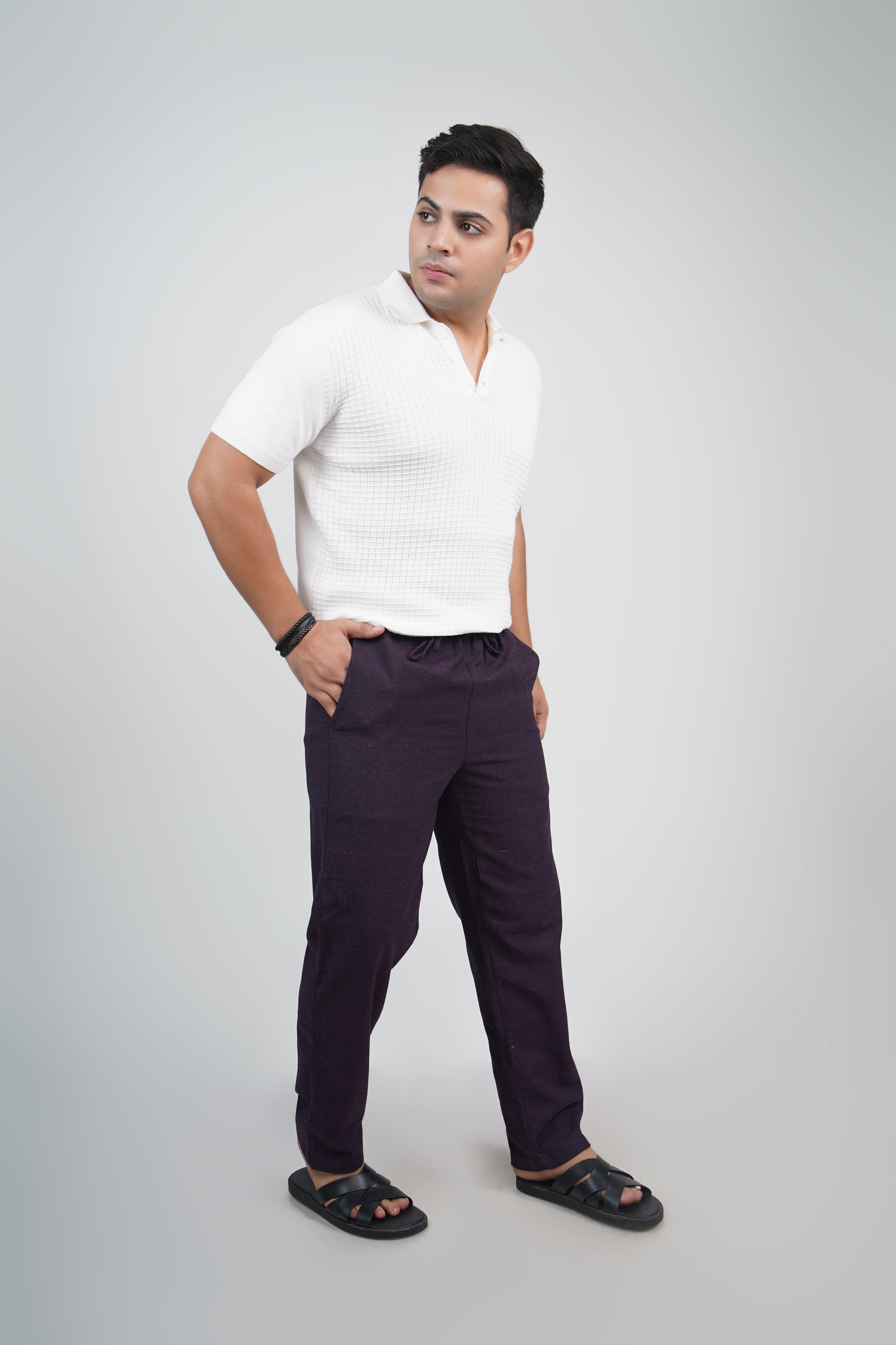 Navy Straight Fit Cotton Pants