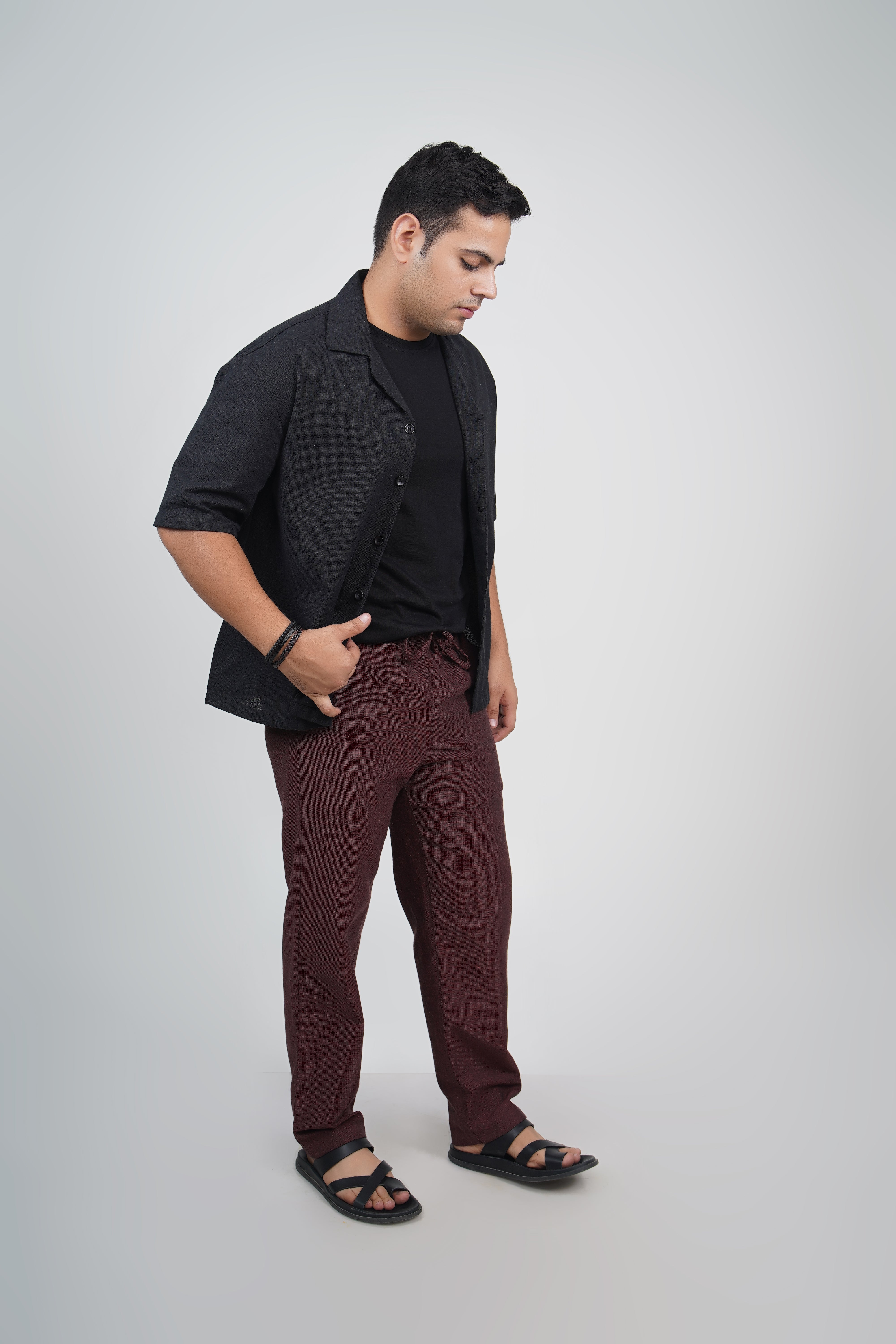 Blue Straight Fit Cotton Pants
