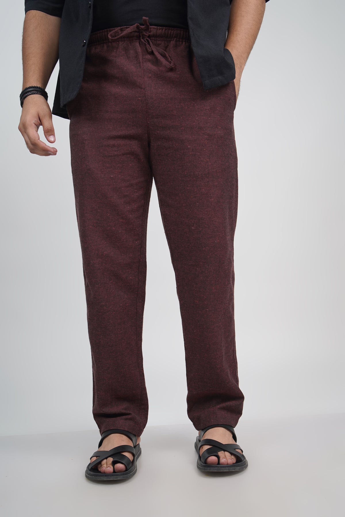 Burgundy Straight Fit Cotton Pants